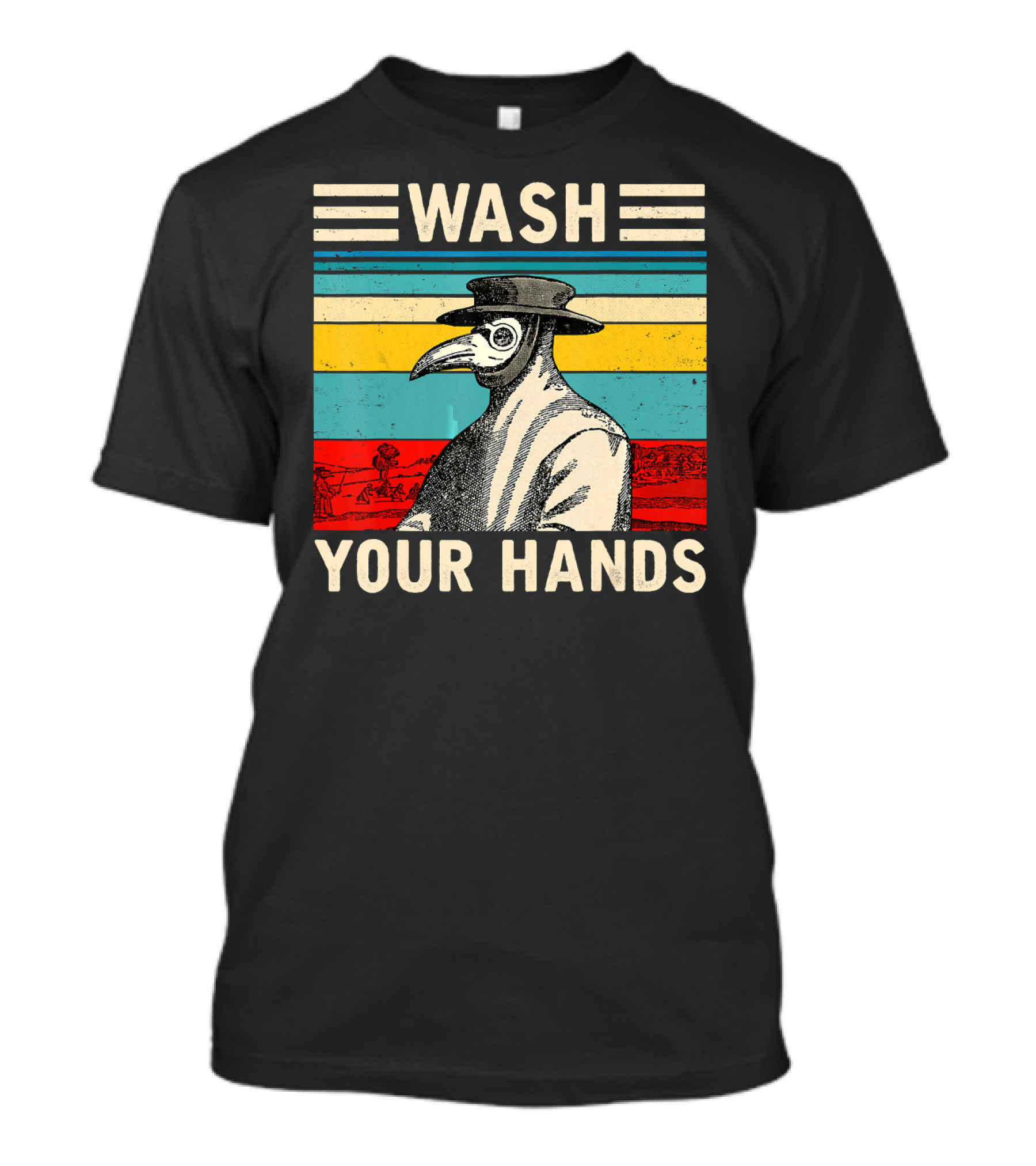 Wash Your Hands Plague Doctor Vintage Stripe T-Shirt