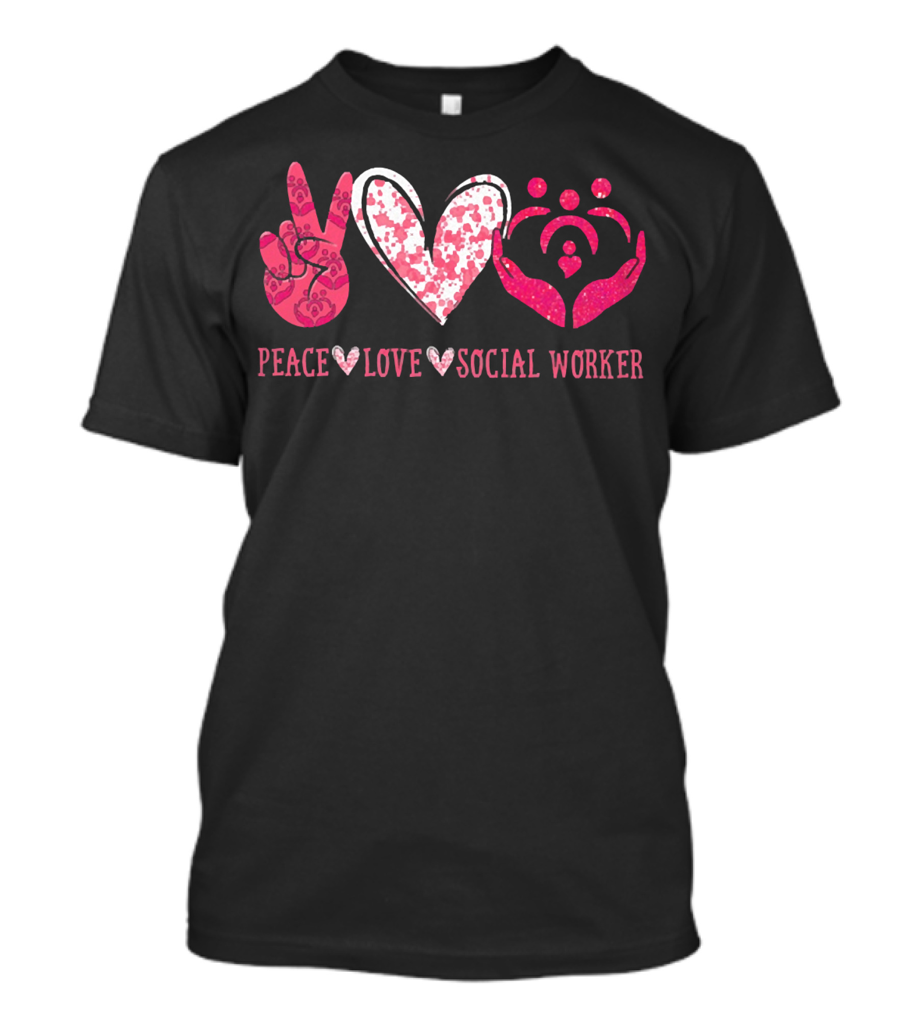 Peace Love Social Worker Peace Sign Heart Hands Family T-Shirt