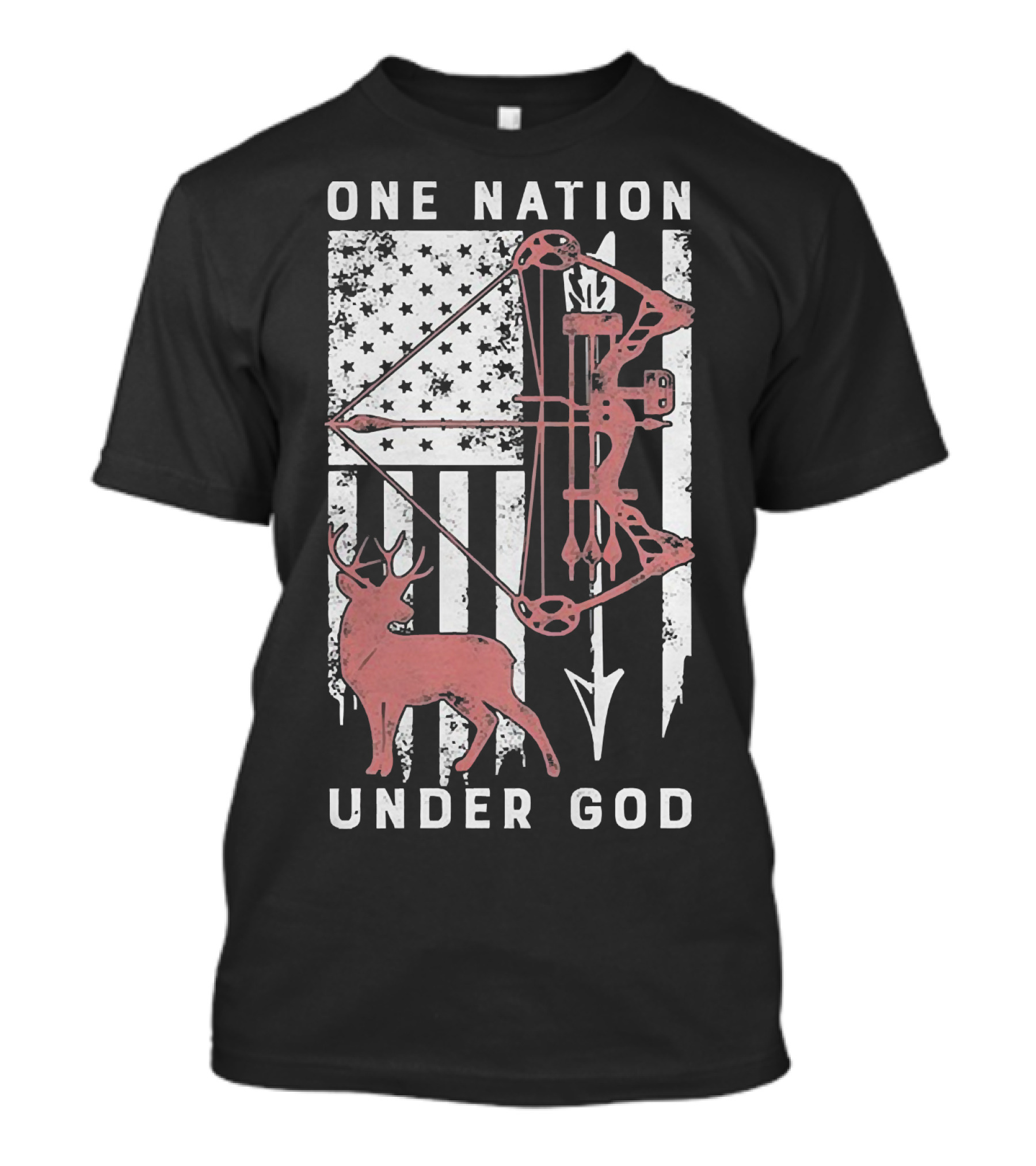 One Nation Under God American Flag Bow Hunter Veteran T-Shirt