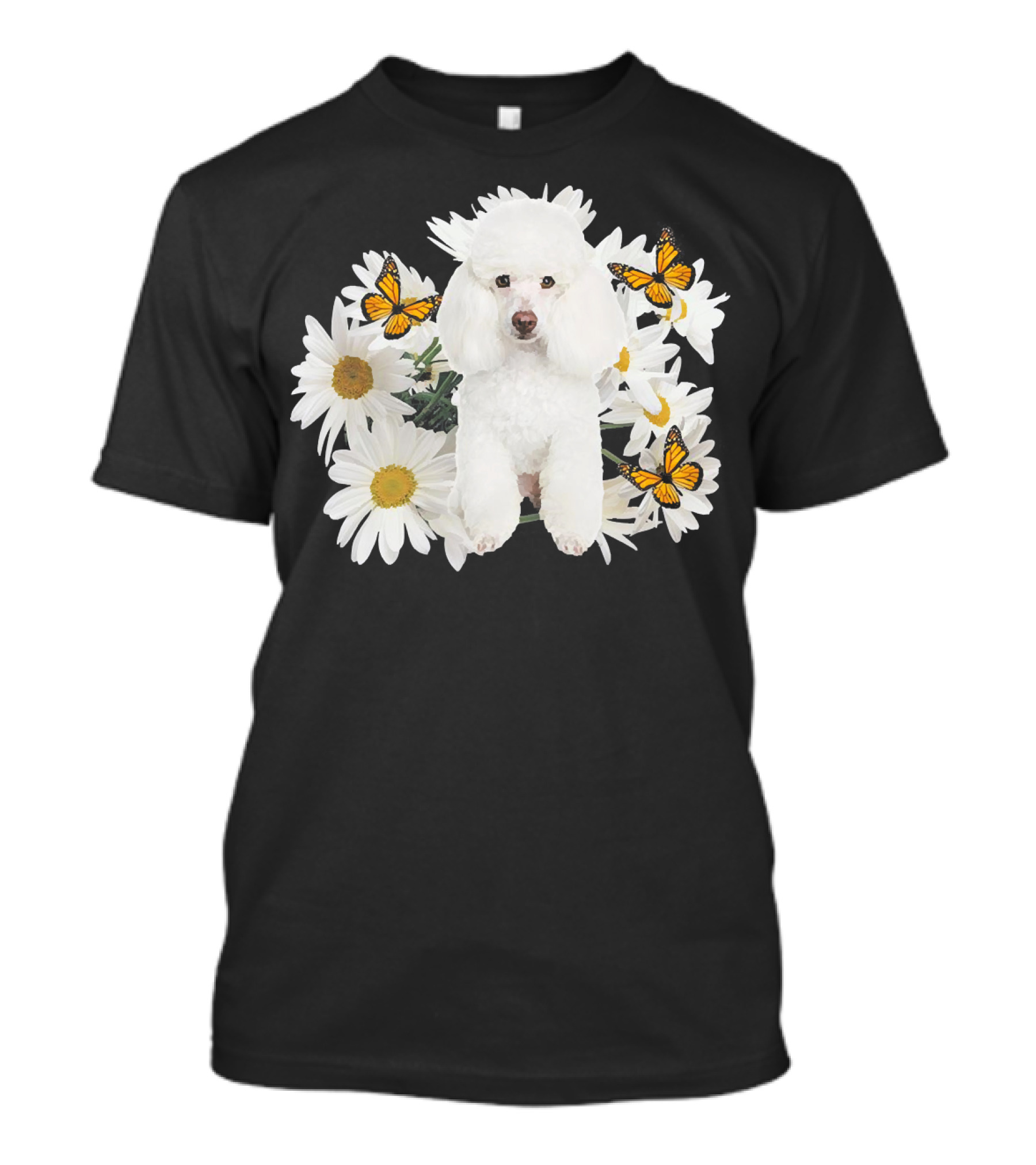 French Poodle Daisy With Butterflies And Flowers T-Shirt