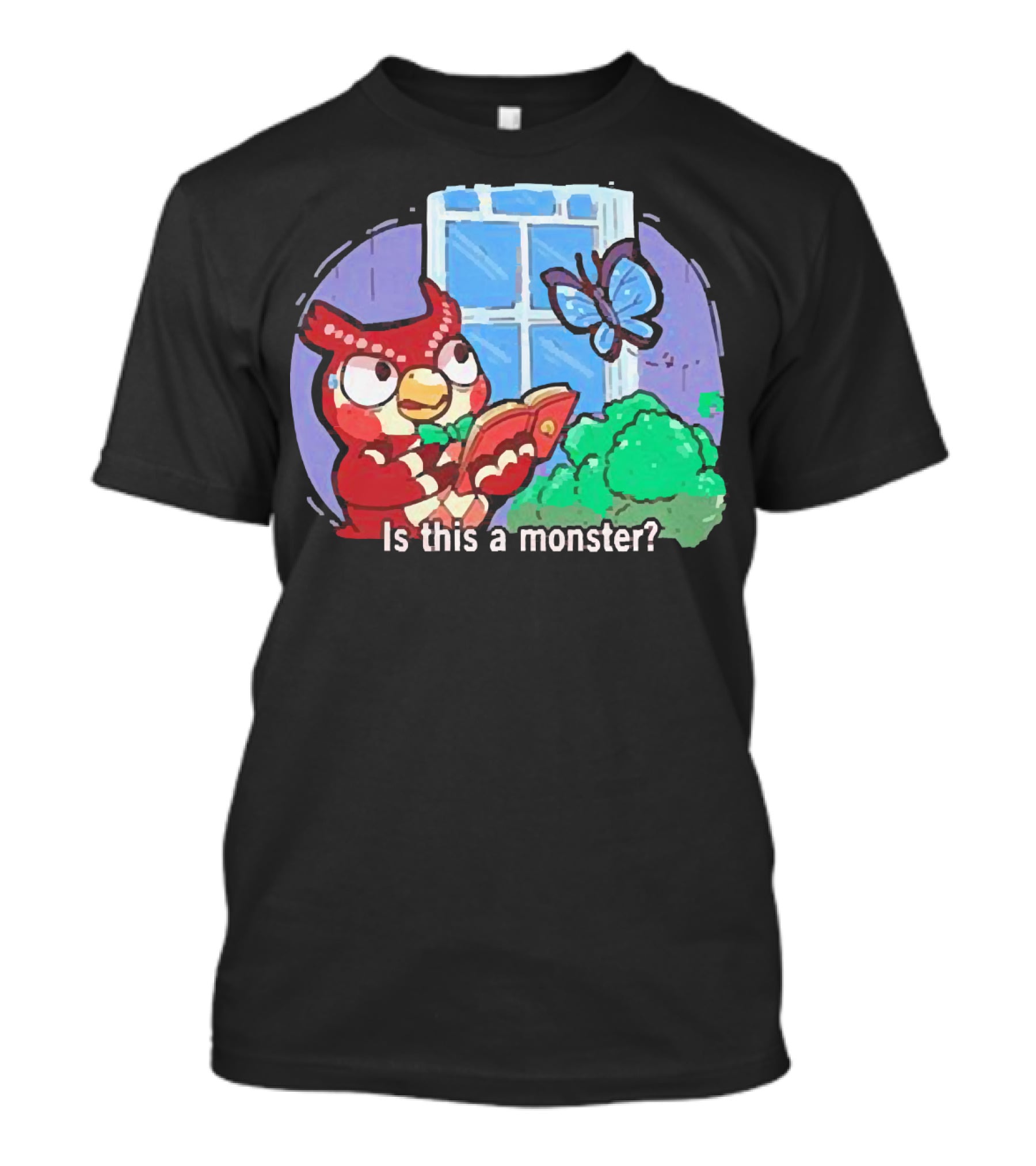 Owl Is This A Monster With Book And Butterfly By Window T-Shirt