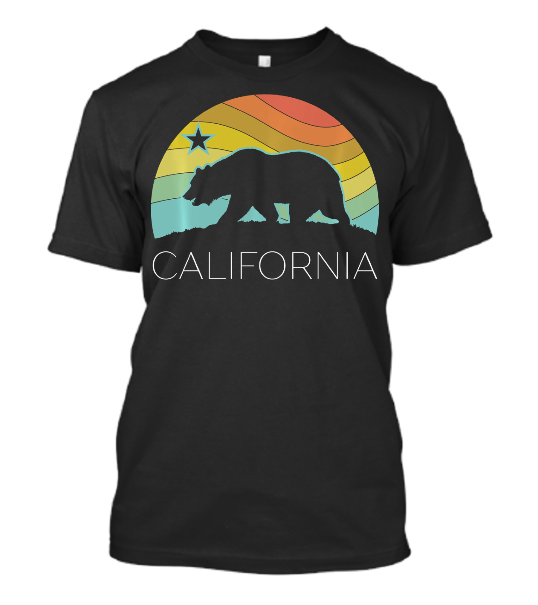 Retro California Bear Vintage Beach Cali Pride Surf 70s 80s Star Rainbow T-Shirt