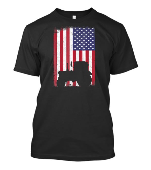 Patriotic American Flag With Vintage Tractor Farming T-Shirt