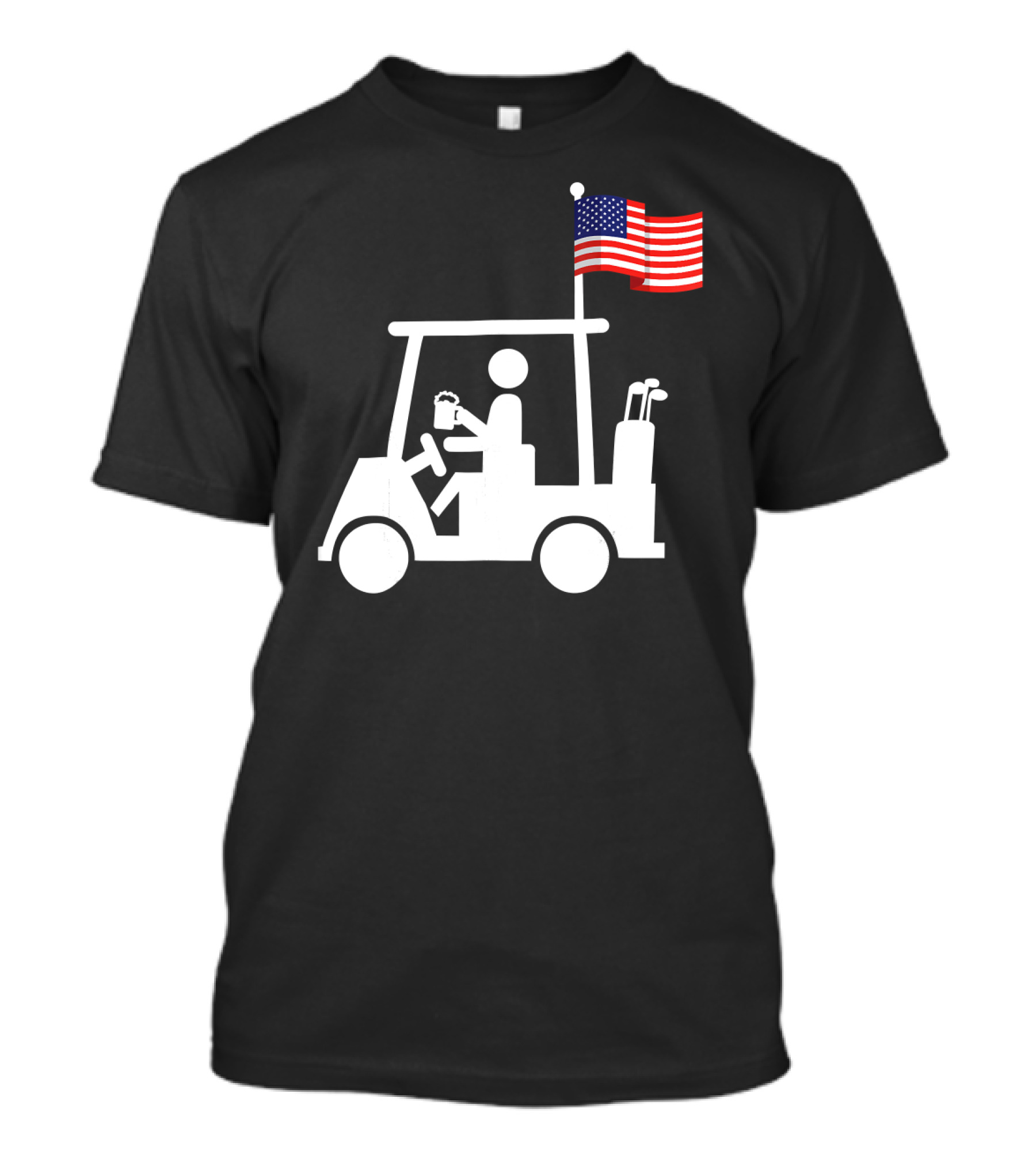 USA Strong Patriotic Golf Cart With American Flag Golf Wear T-Shirt