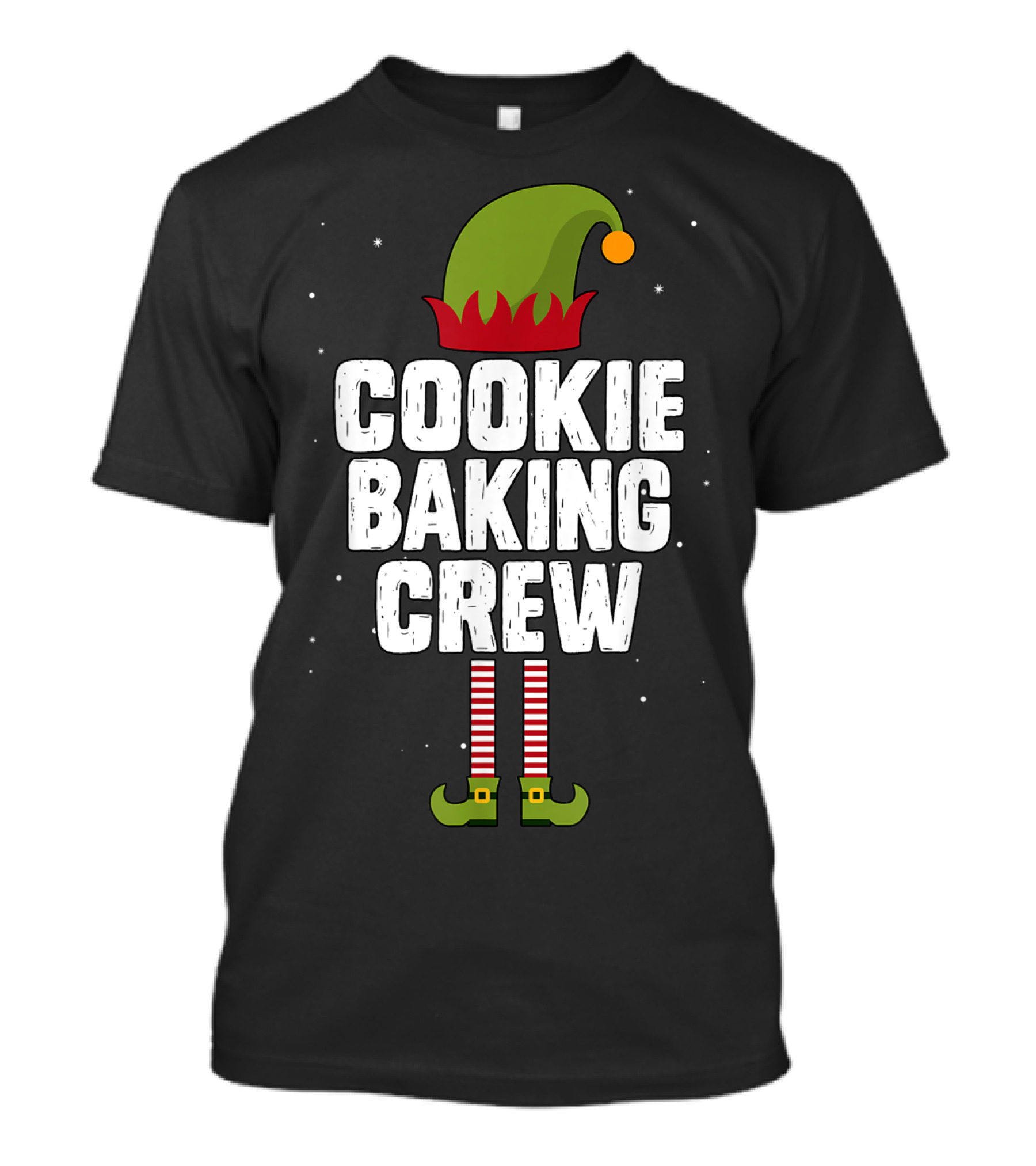 Cookie Baking Crew Christmas Elf Hat And Striped Stockings T-Shirt