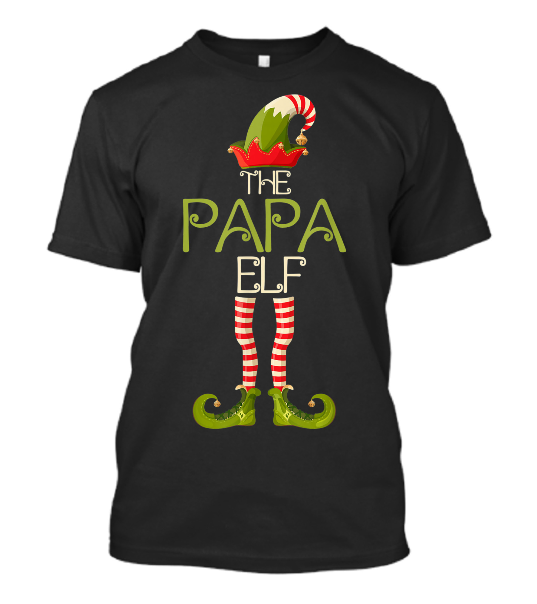 The Papa Elf Christmas Hat And Shoes With Red And White Striped Legs T-Shirt
