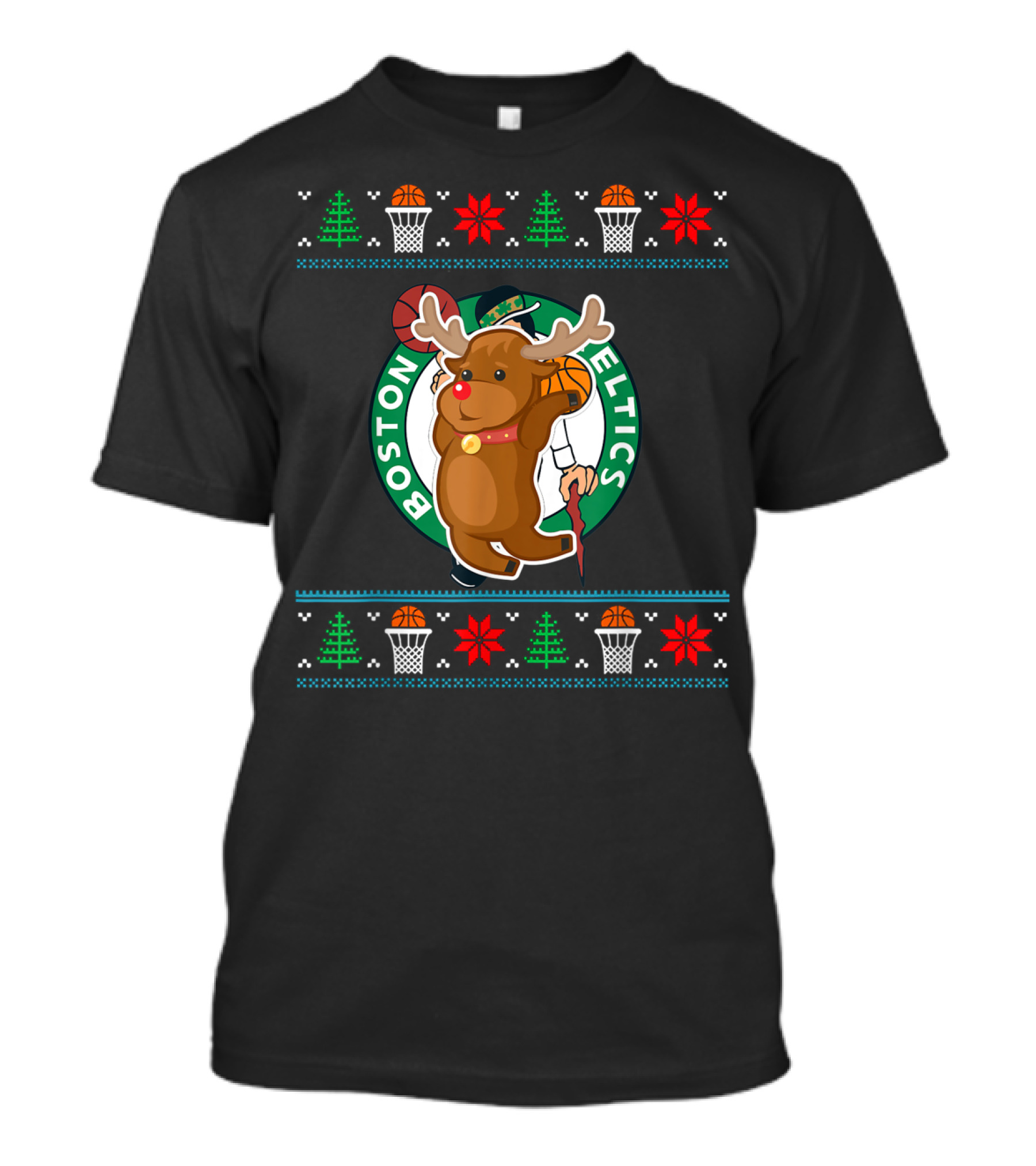 Boston Celtics Reindeer Ugly Christmas Basketball T-Shirt