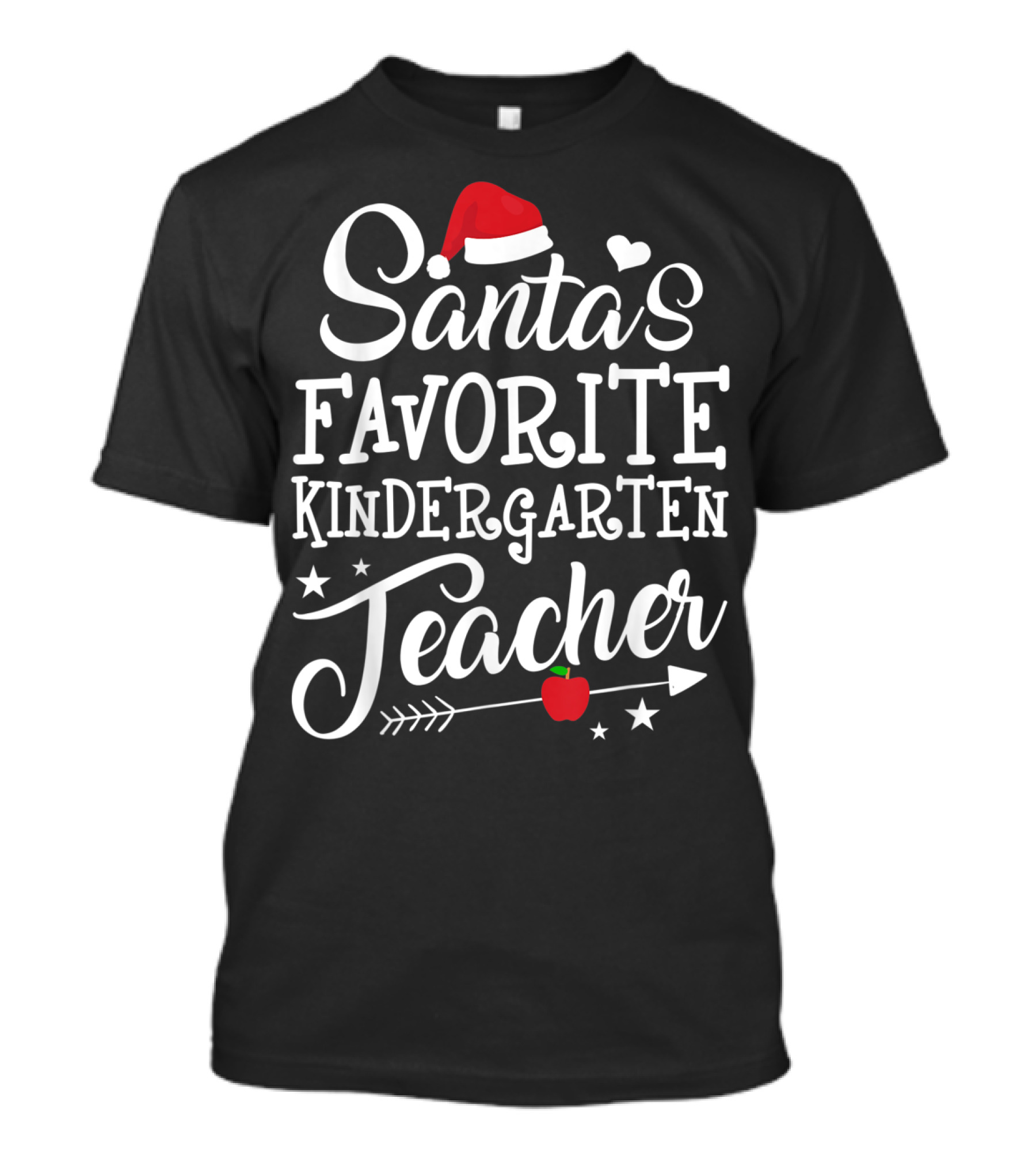 Santa's Favorite Kindergarten Teacher Christmas Hat Apple Arrow Stars T-Shirt