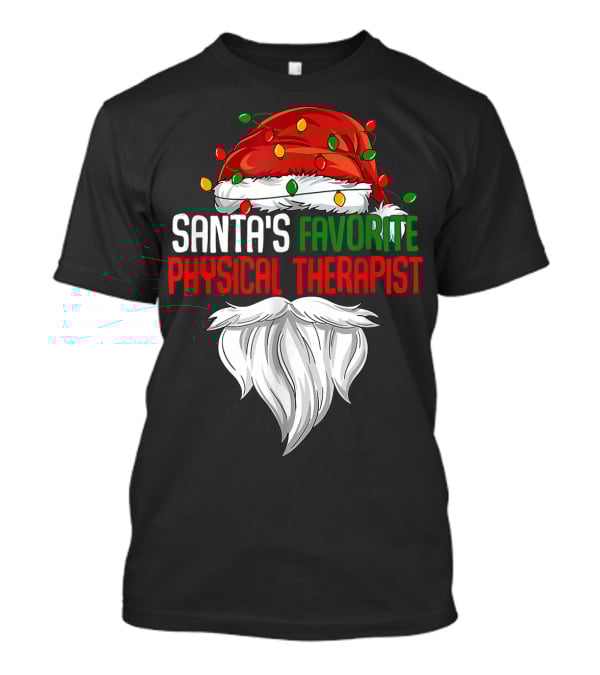Santa's Favorite Physical Therapist Christmas Lights Hat And Beard T-Shirt