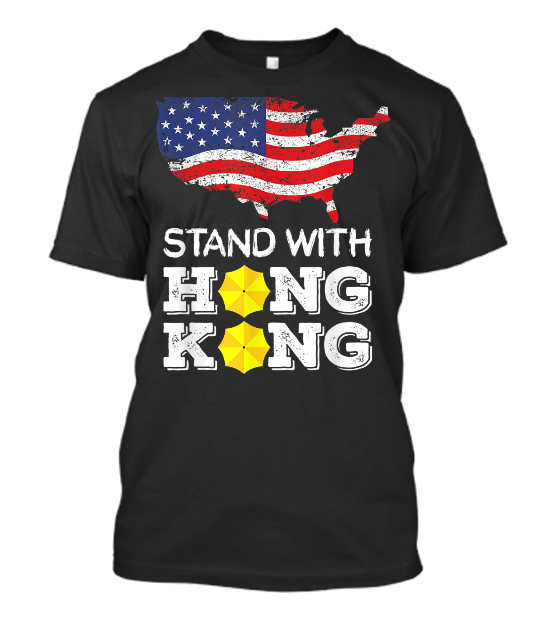 Stand With Hong Kong Strong American Flag Yellow Umbrella T-Shirt