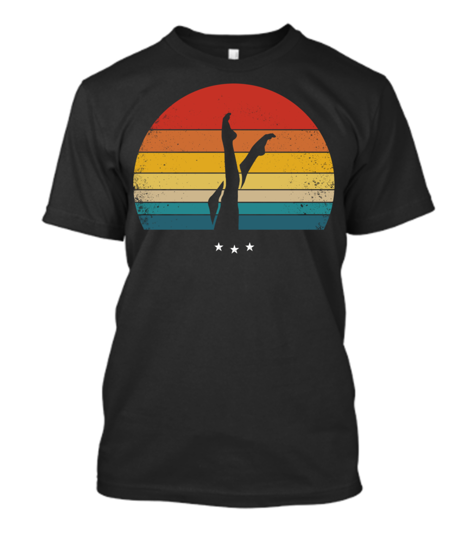 Retro Synchronized Swimming Legs Silhouette With Vintage Sunset Stripes And Stars T-Shirt