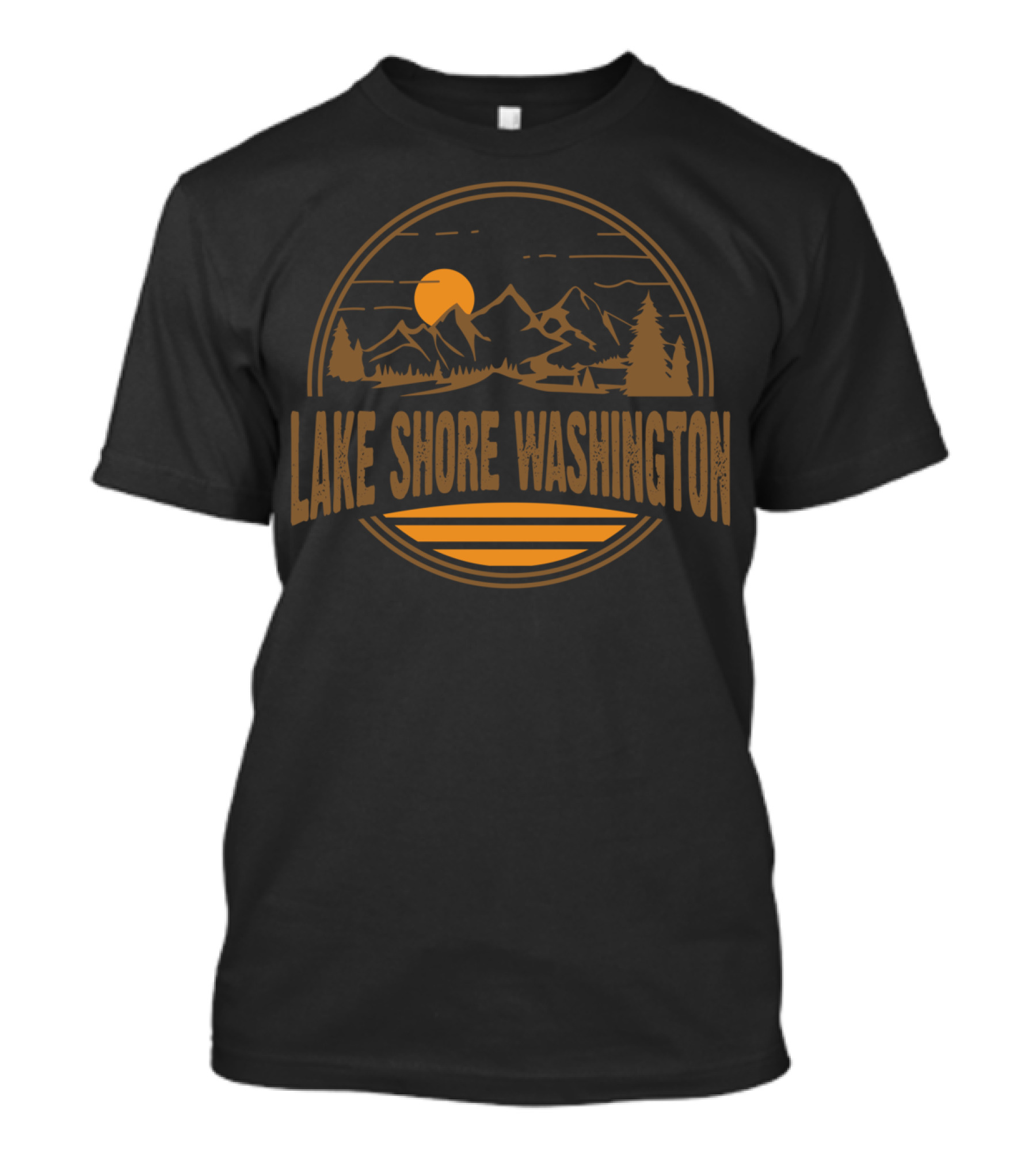 Lake Shore Washington Vintage Mountain Sunset Scene T-Shirt