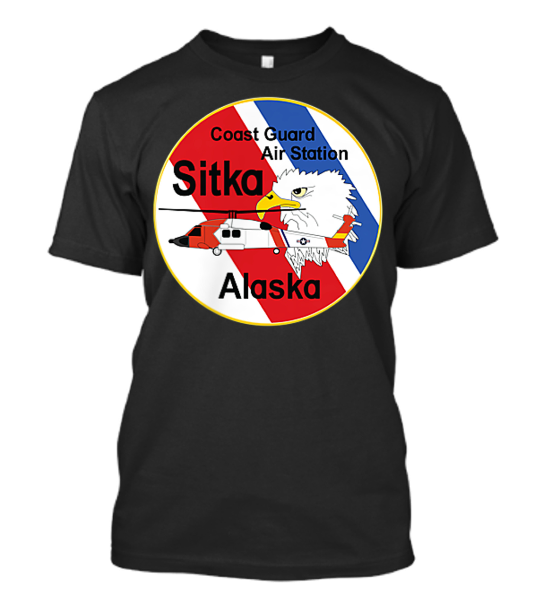 Coast Guard Air Station Sitka Alaska Eagle Helicopter Badge T-Shirt