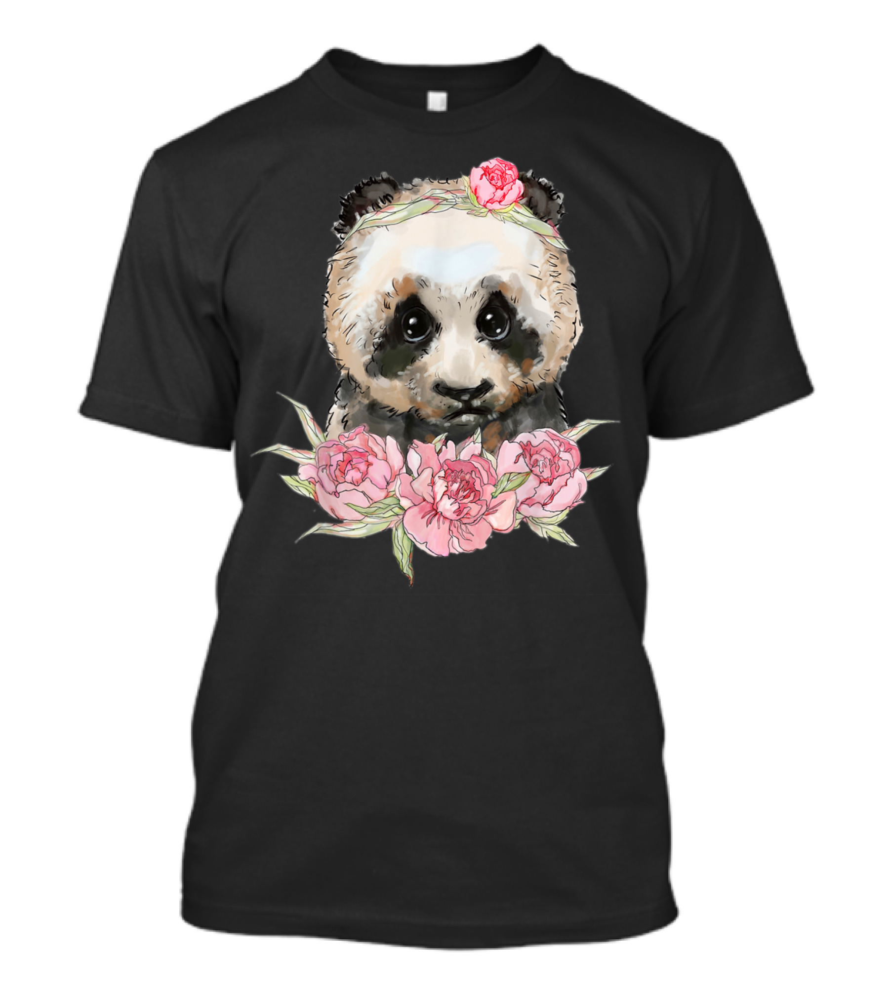 Baby Panda Bear With Pink Flower Crown And Blossoms T-Shirt