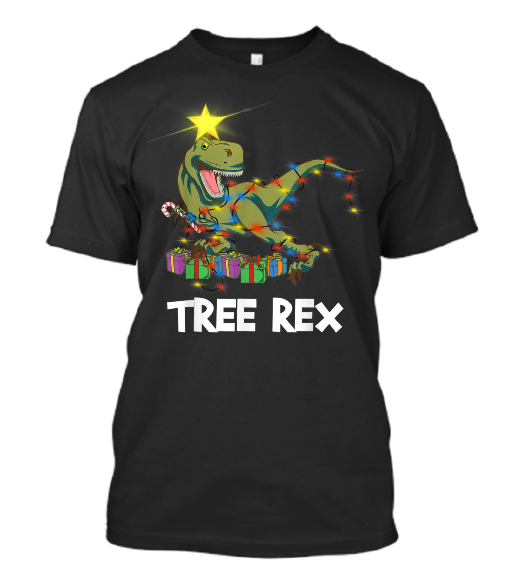 Tree Rex Christmas Dinosaur With Star And Gift Lights T-Shirt