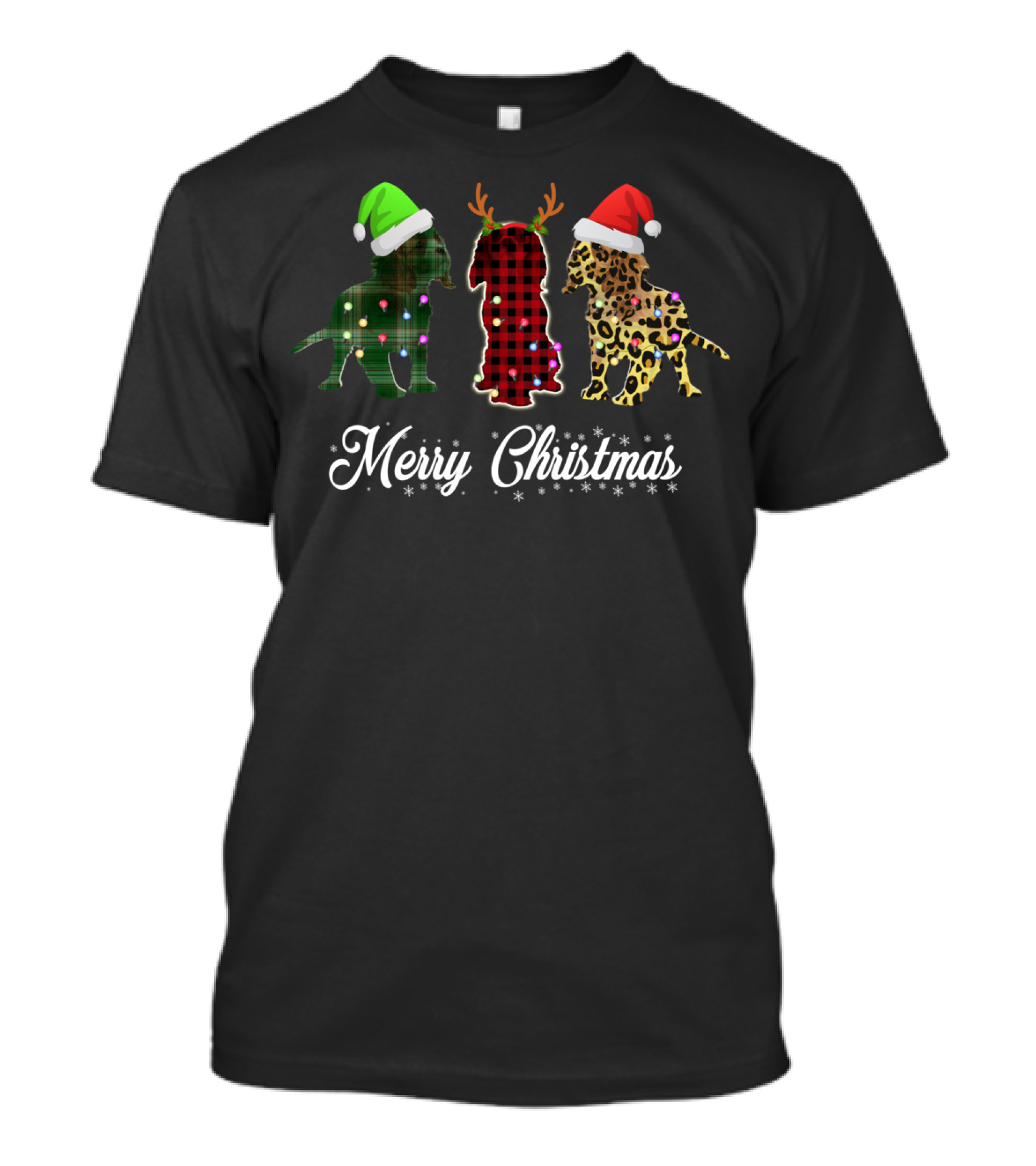 Merry Christmas Cavalier King Charles Spaniel Trio Santa Hats Antlers T-Shirt