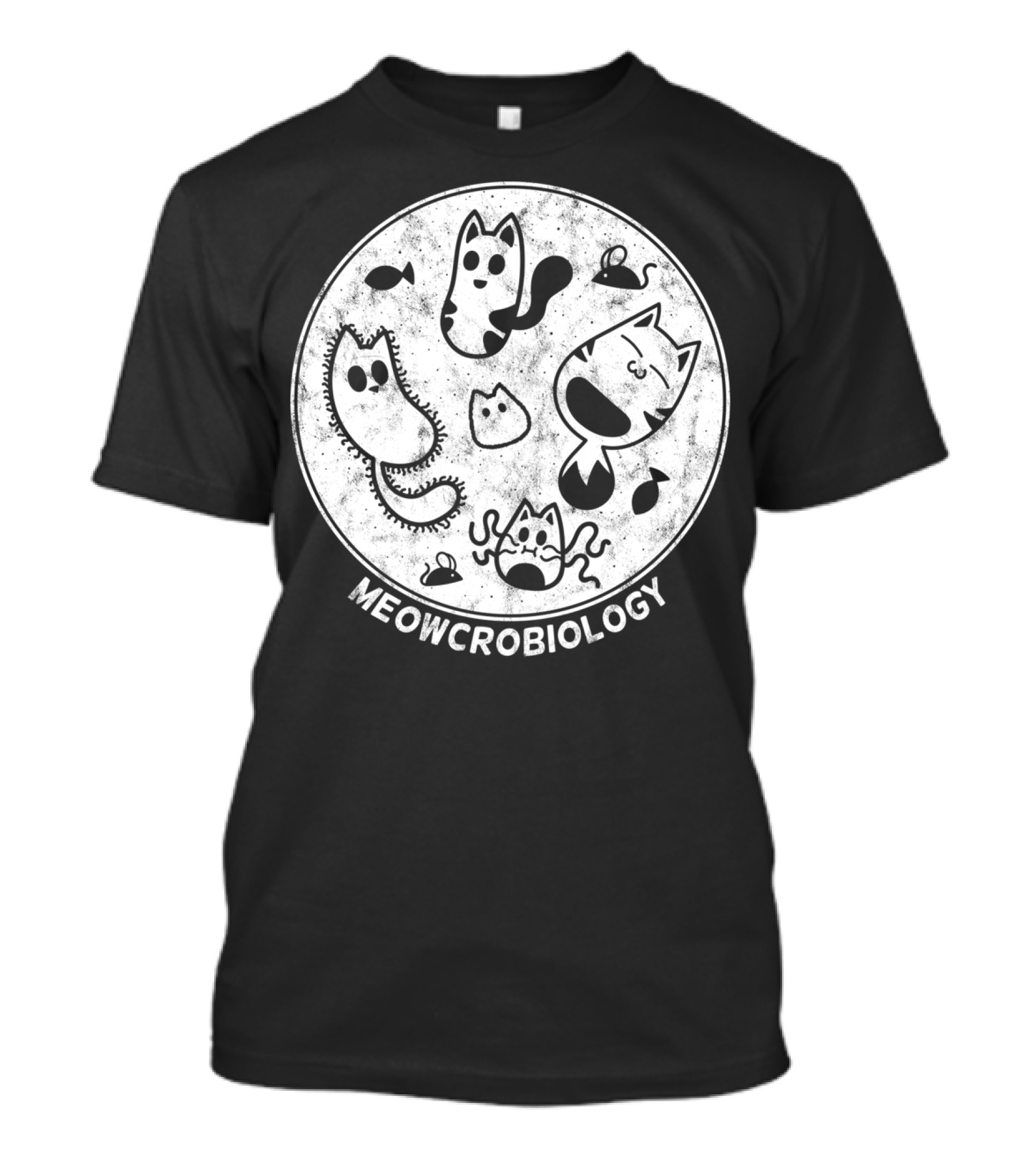 Meowcrobiology Cute Cat Pet Distressed Bacteria Microbiology T-Shirt