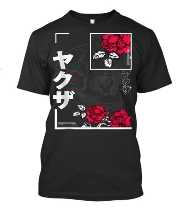 Urban Yakuza Skull And Red Roses T-Shirt