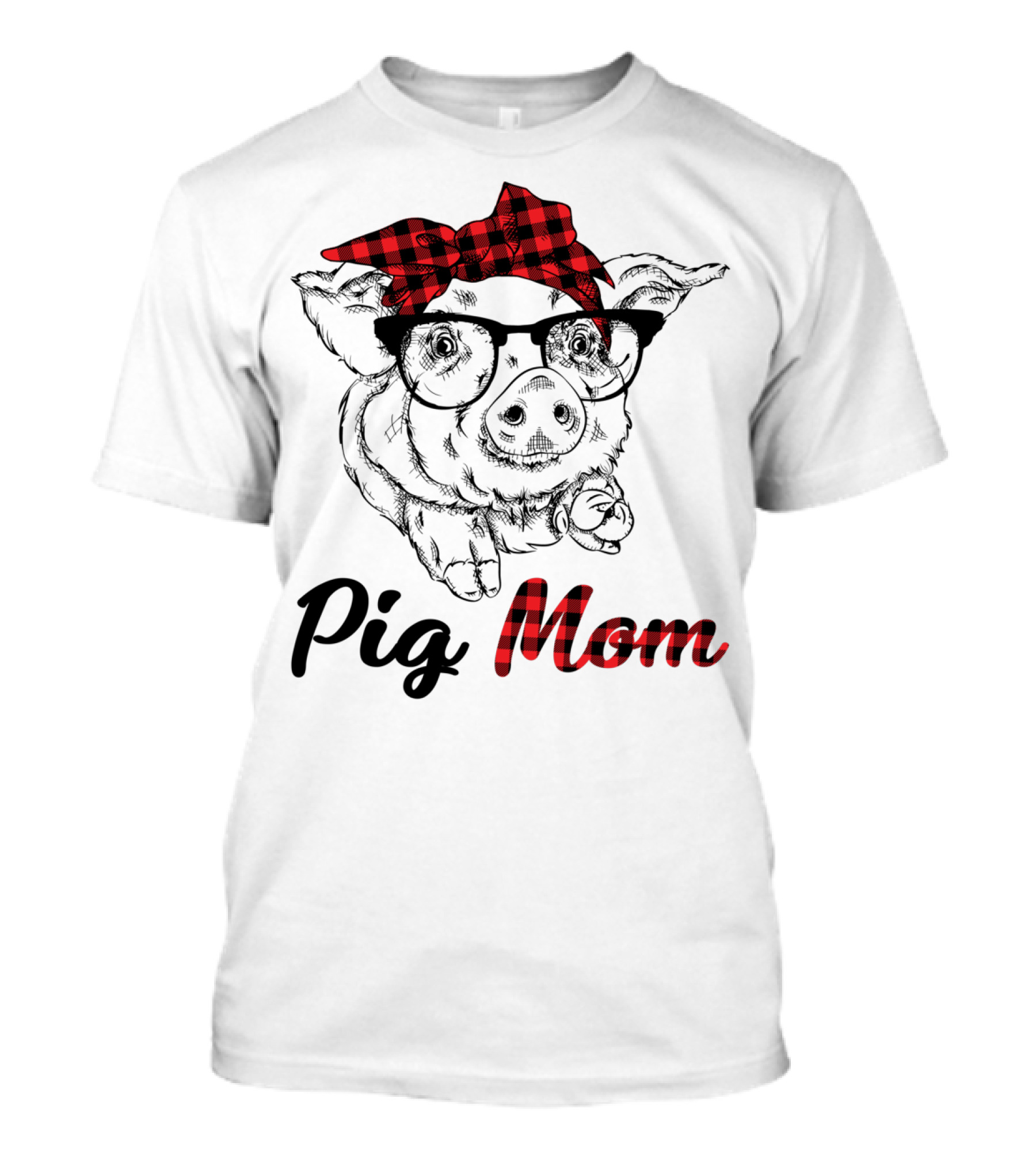 Pig Mom Piggy Outfit Mother Plaid Bow Glasses T-Shirt