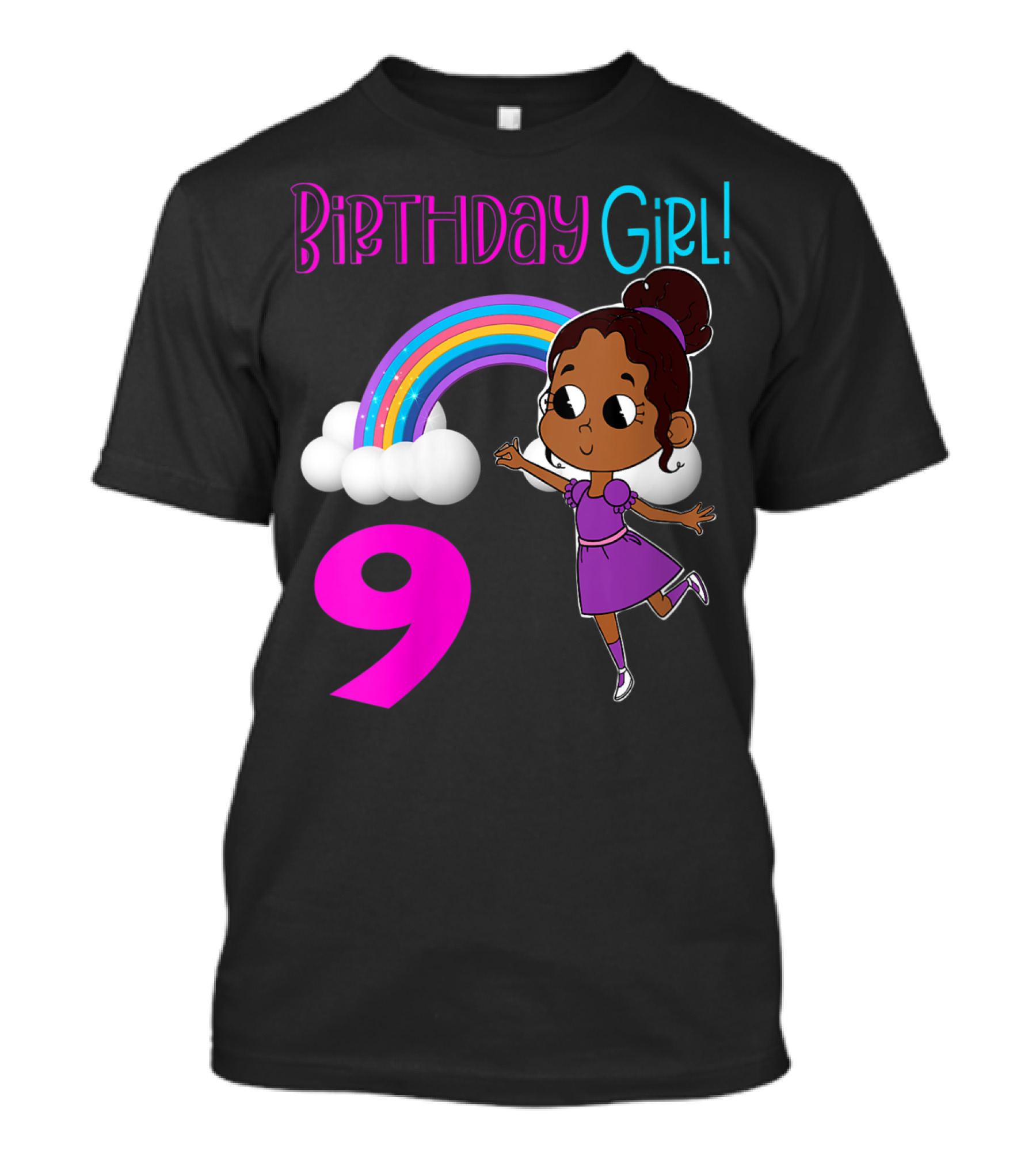 Birthday Girl 9 African American Rainbow Purple Dress T-Shirt