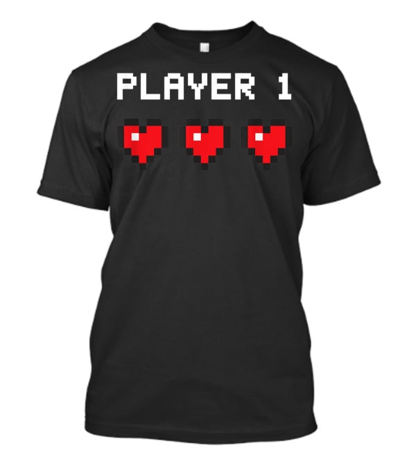 Player 1 Pixel Hearts Retro Gaming T-Shirt