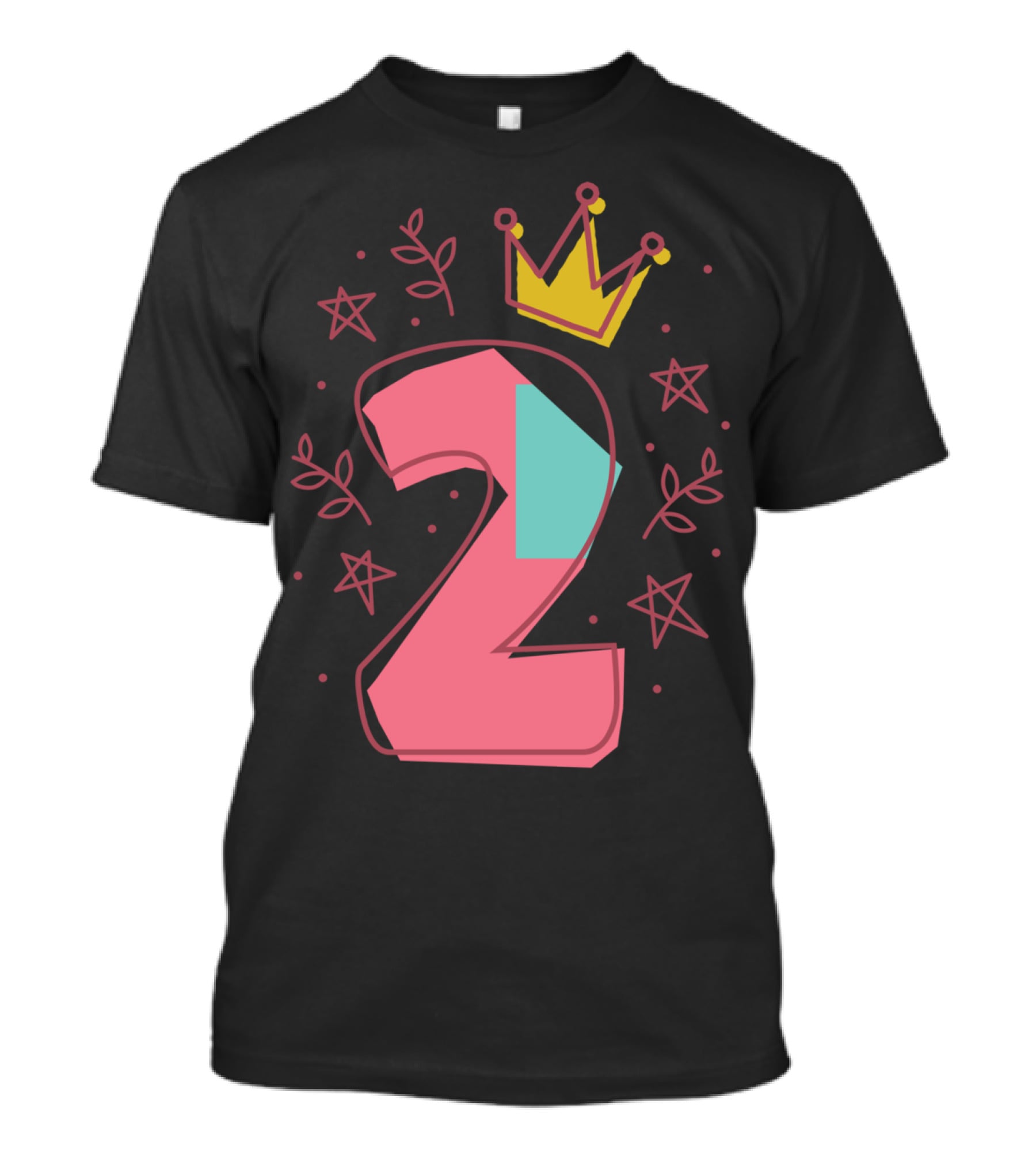 Princess Two Years Old 2nd Birthday Crown Stars T-Shirt