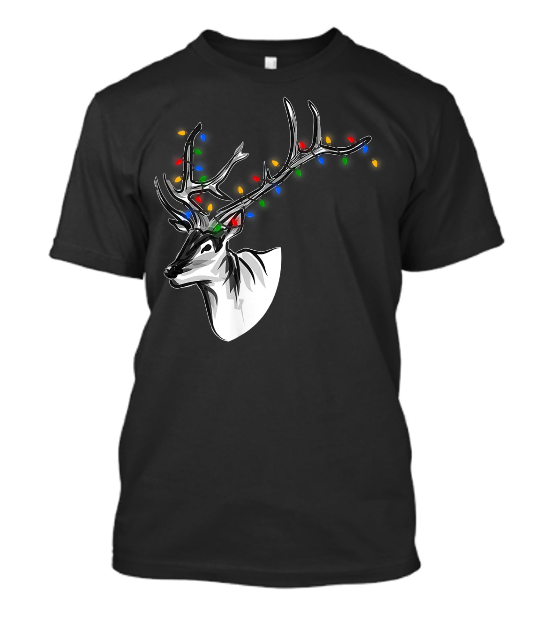Reindeer With Colorful Christmas Lights On Antlers Funny Animal T-Shirt