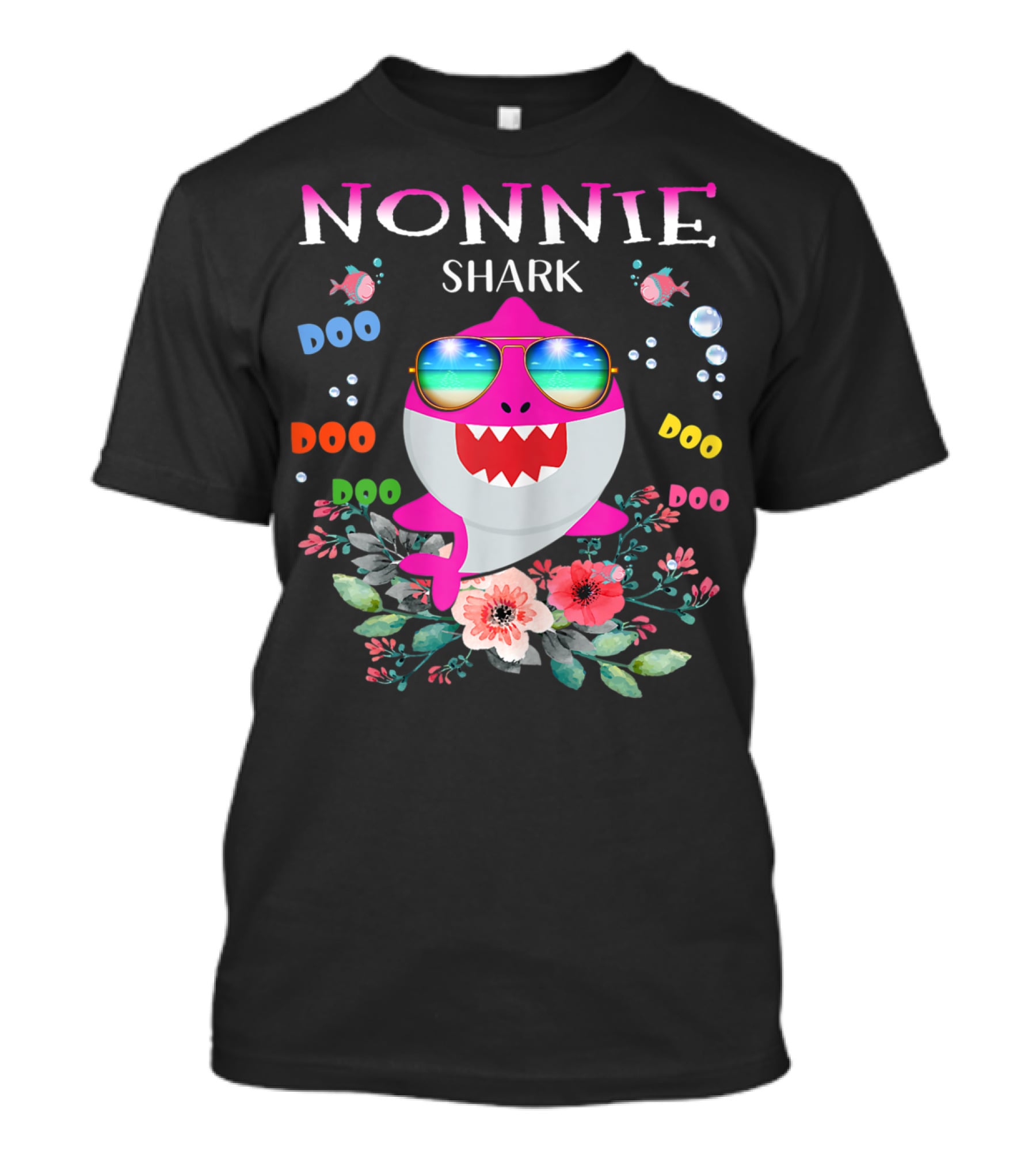 Nonnie Shark Sunglasses Floral Doo Doo Doo Bubbles Fish T-Shirt