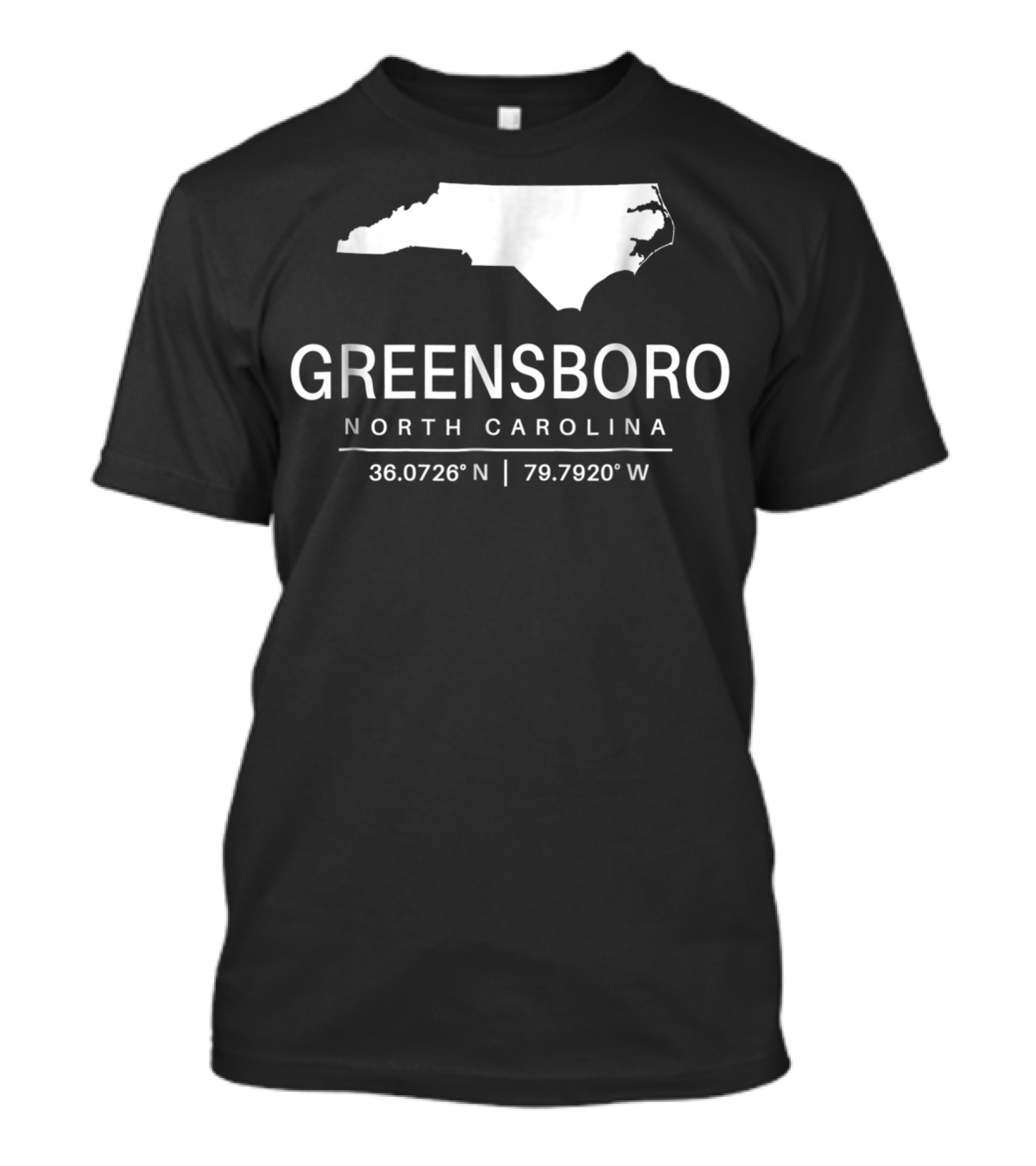 Greensboro North Carolina 36.0726°N 79.7920°W Classic NC Map T-Shirt