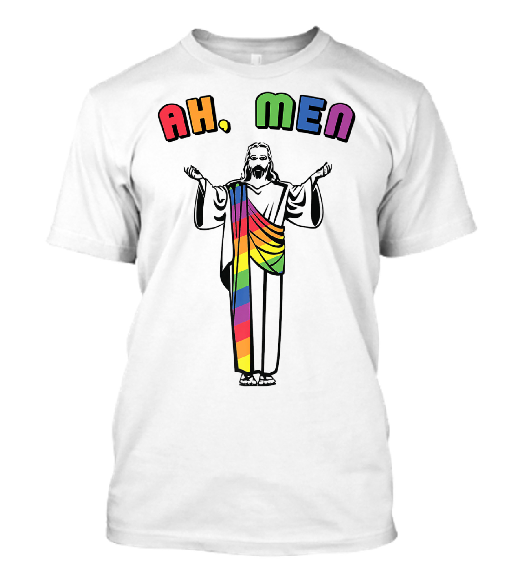 Ah Men Funny Gay Jesus Rainbow Pride T-Shirt