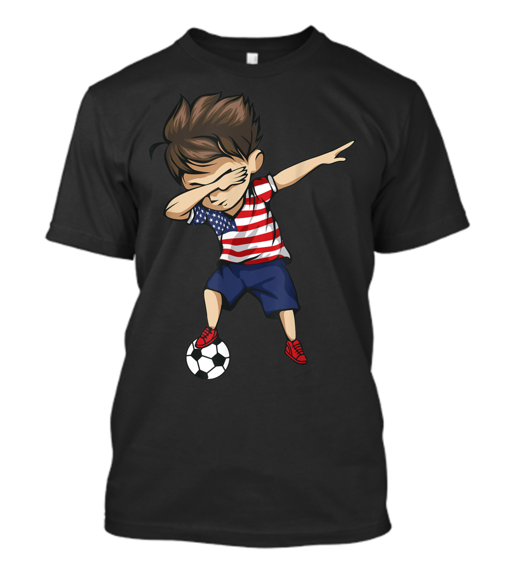Dabbing Soccer Boy In American Flag Jersey With Soccer Ball T-Shirt
