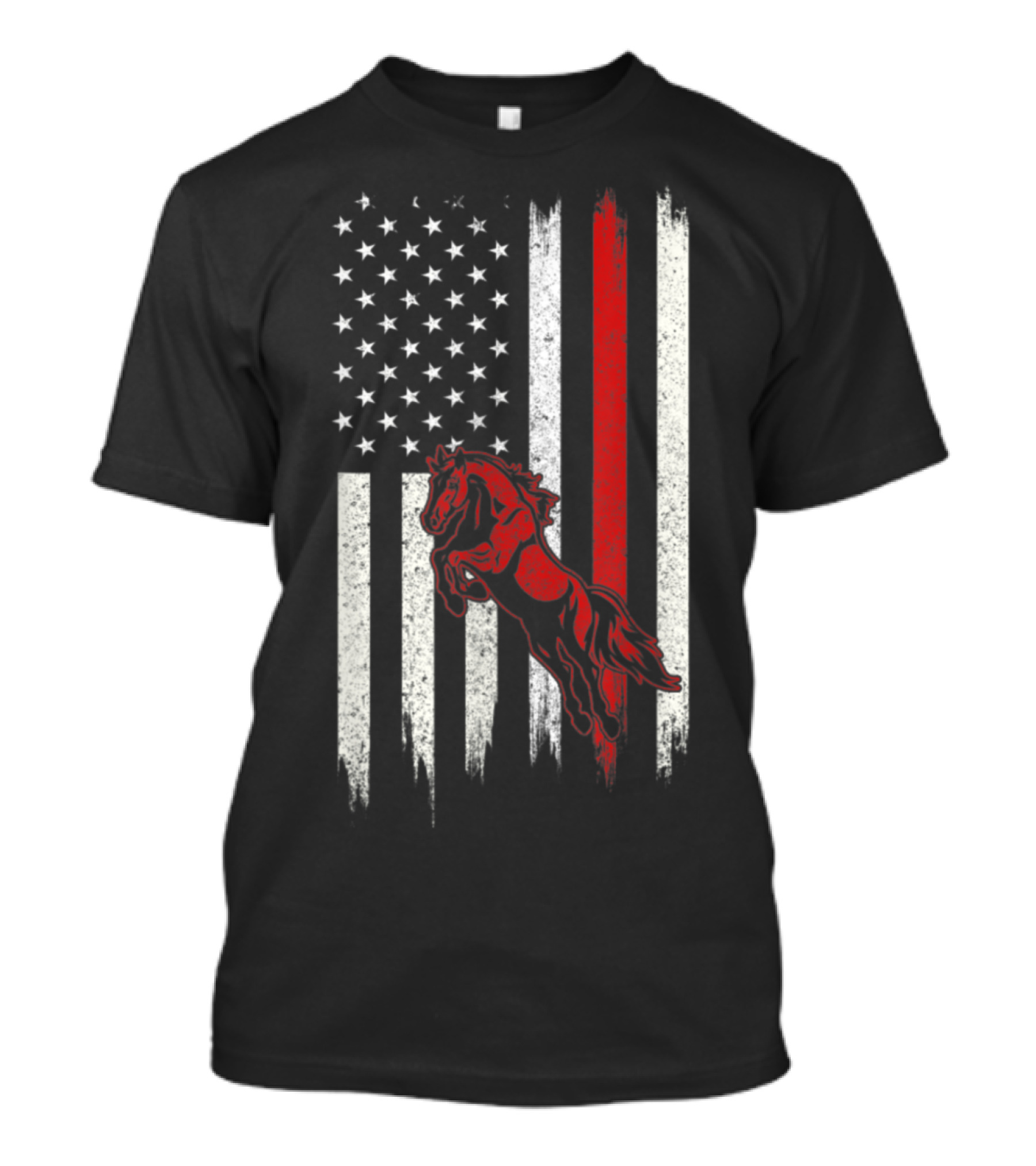 Distressed American Flag With Red Horse T-Shirt