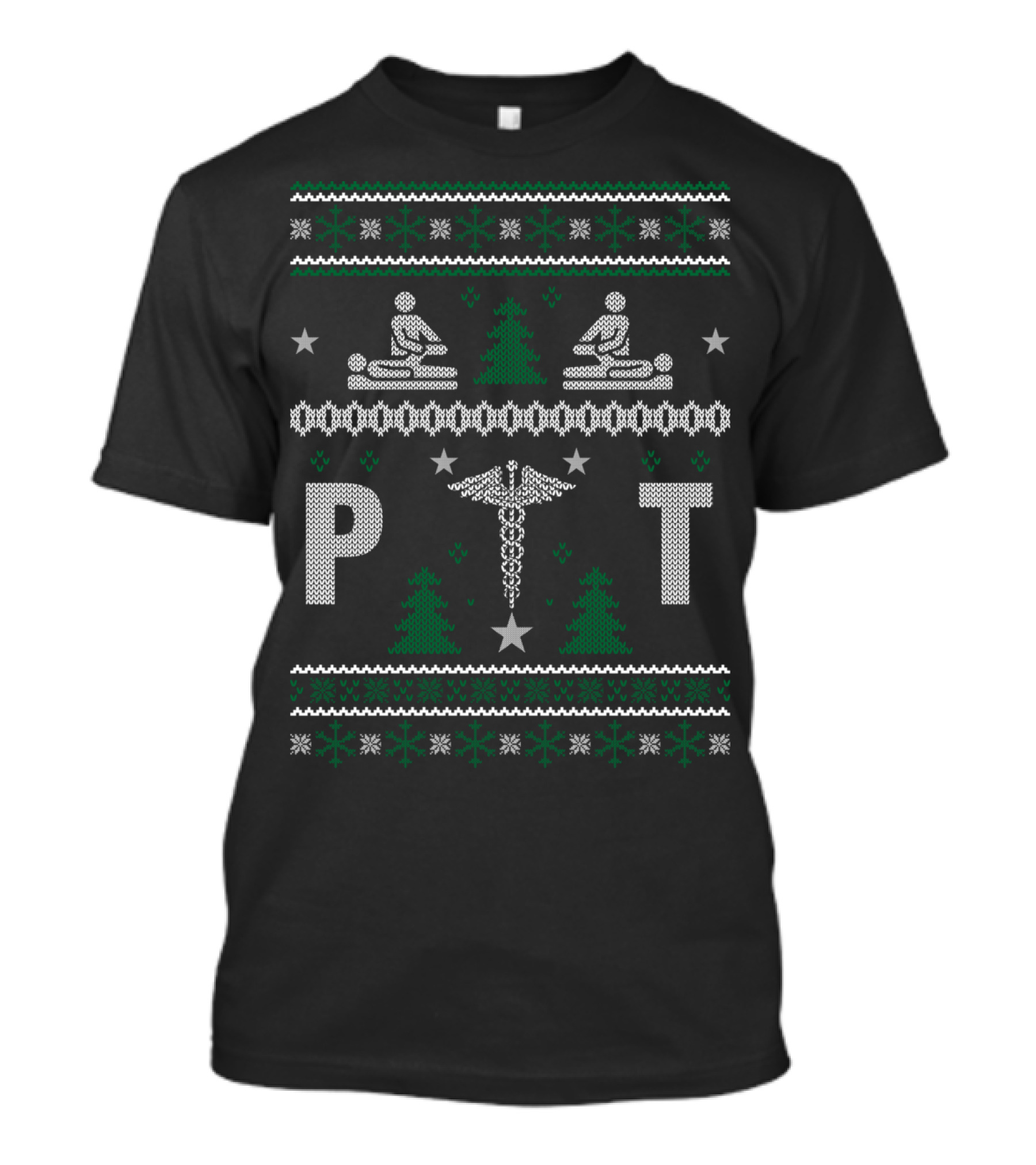 PT Christmas Knit Pattern Caduceus Therapy Holiday T-Shirt