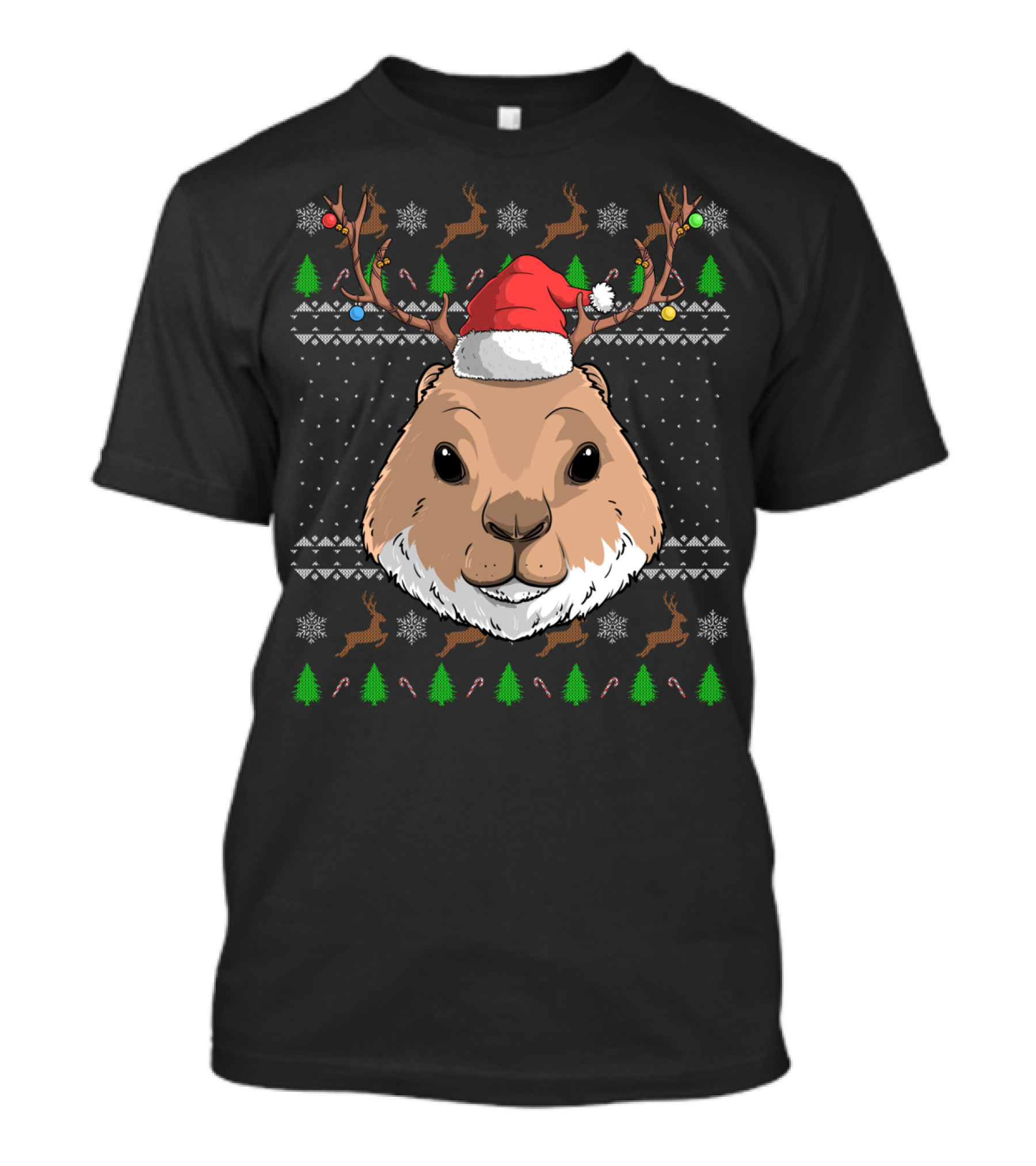 Prairie Dog Santa Claus Hat Antler Christmas Trees Reindeer Snowflakes T-Shirt