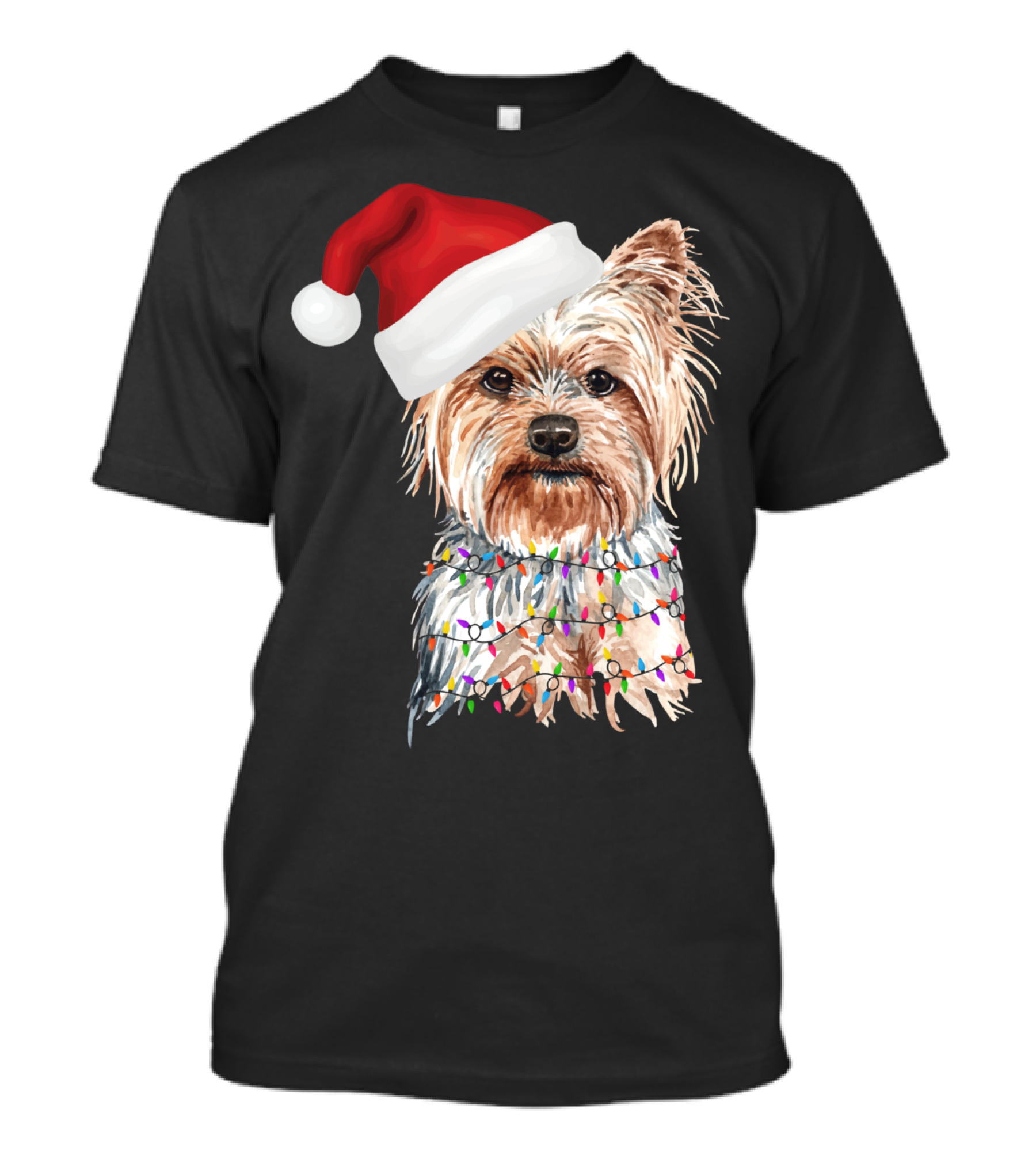 Santa Yorkie Terrier Dog With Christmas Lights Reindeer T-Shirt