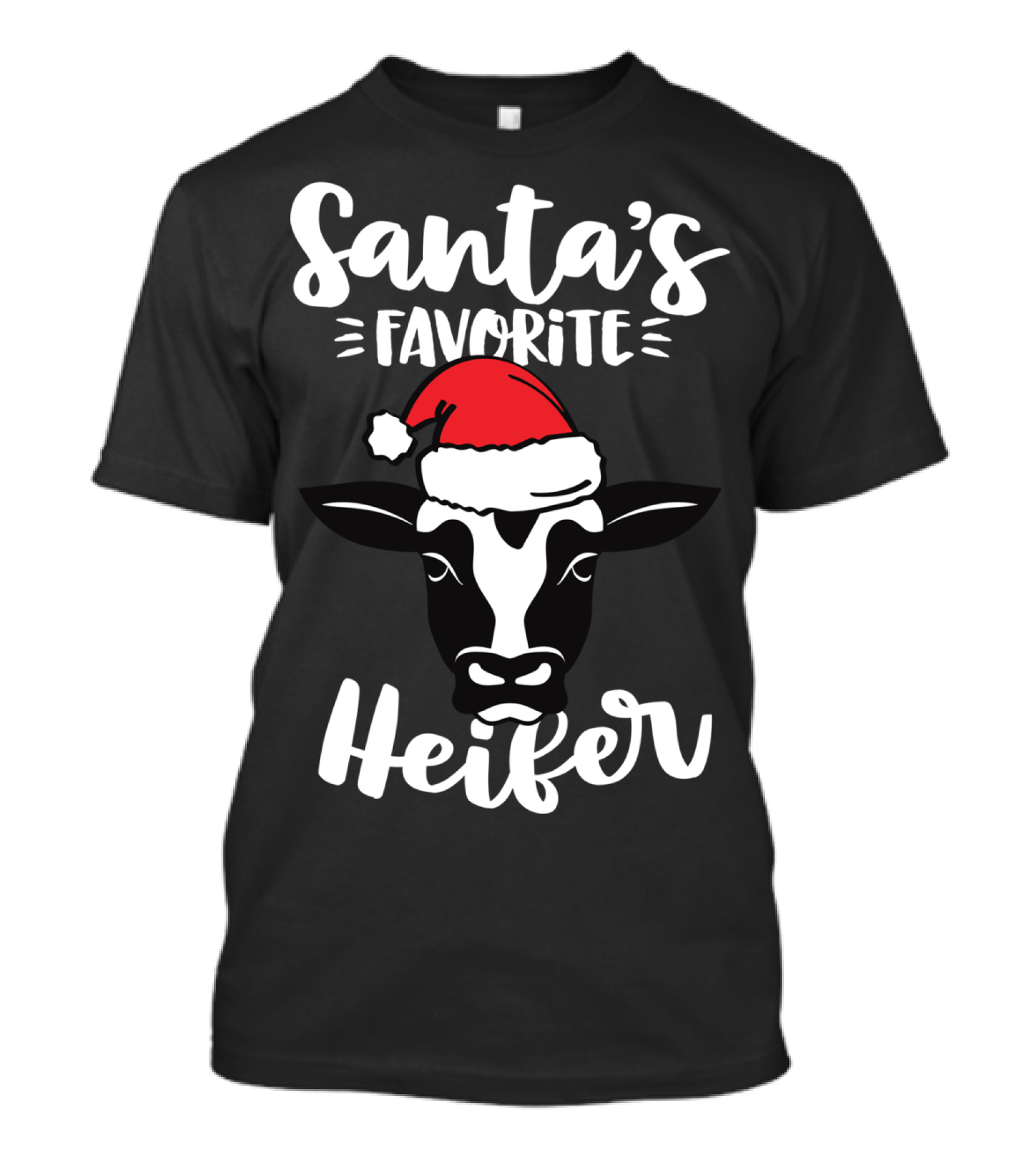 Santa's Favorite Heifer Cow Cattle Farmer Christmas Santa Hat T-Shirt