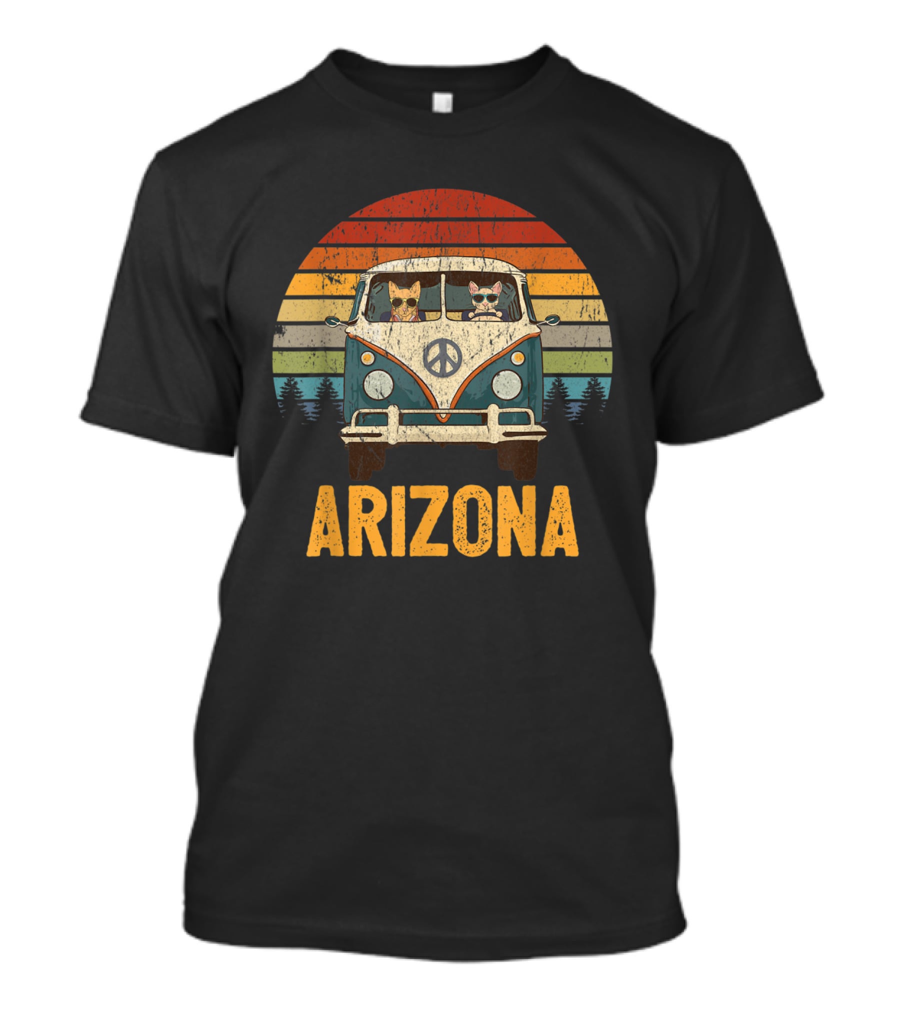 Arizona Cool Cats Groovy Peace Van Road Trip T-Shirt
