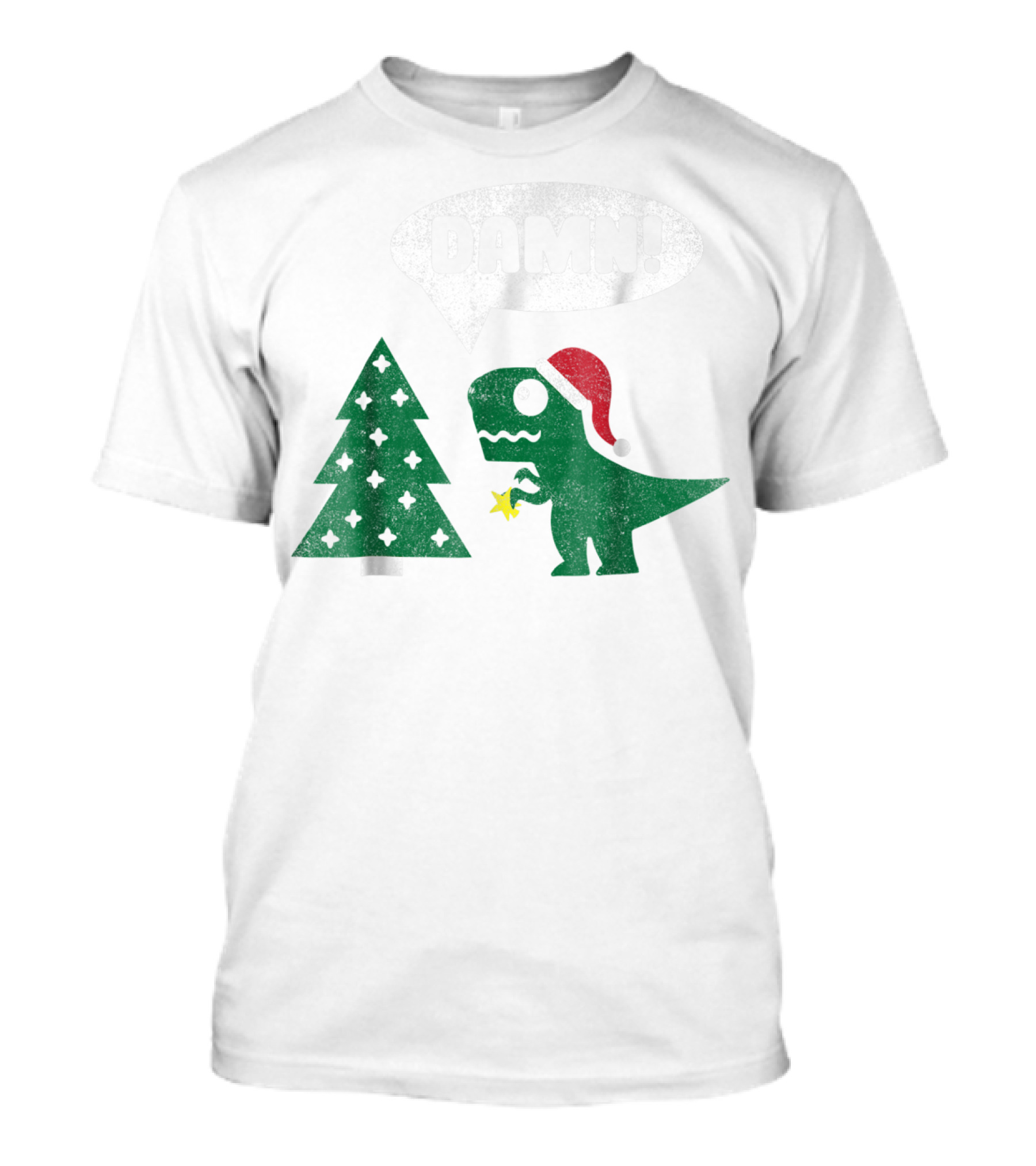 Damn Trex Hates Christmas Dinosaur Lover Funny Santa Dinosaur With Christmas Tree T-Shirt