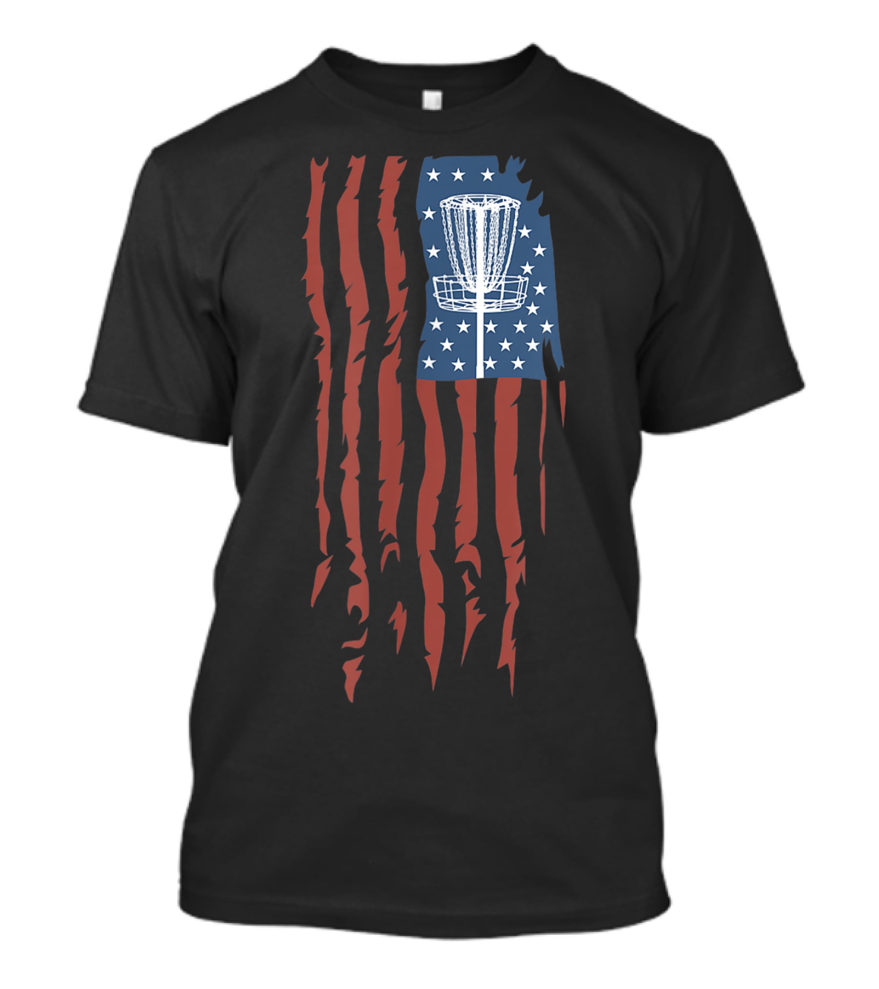 Disc Golf Basket American Flag Frisbee Sports USA T-Shirt