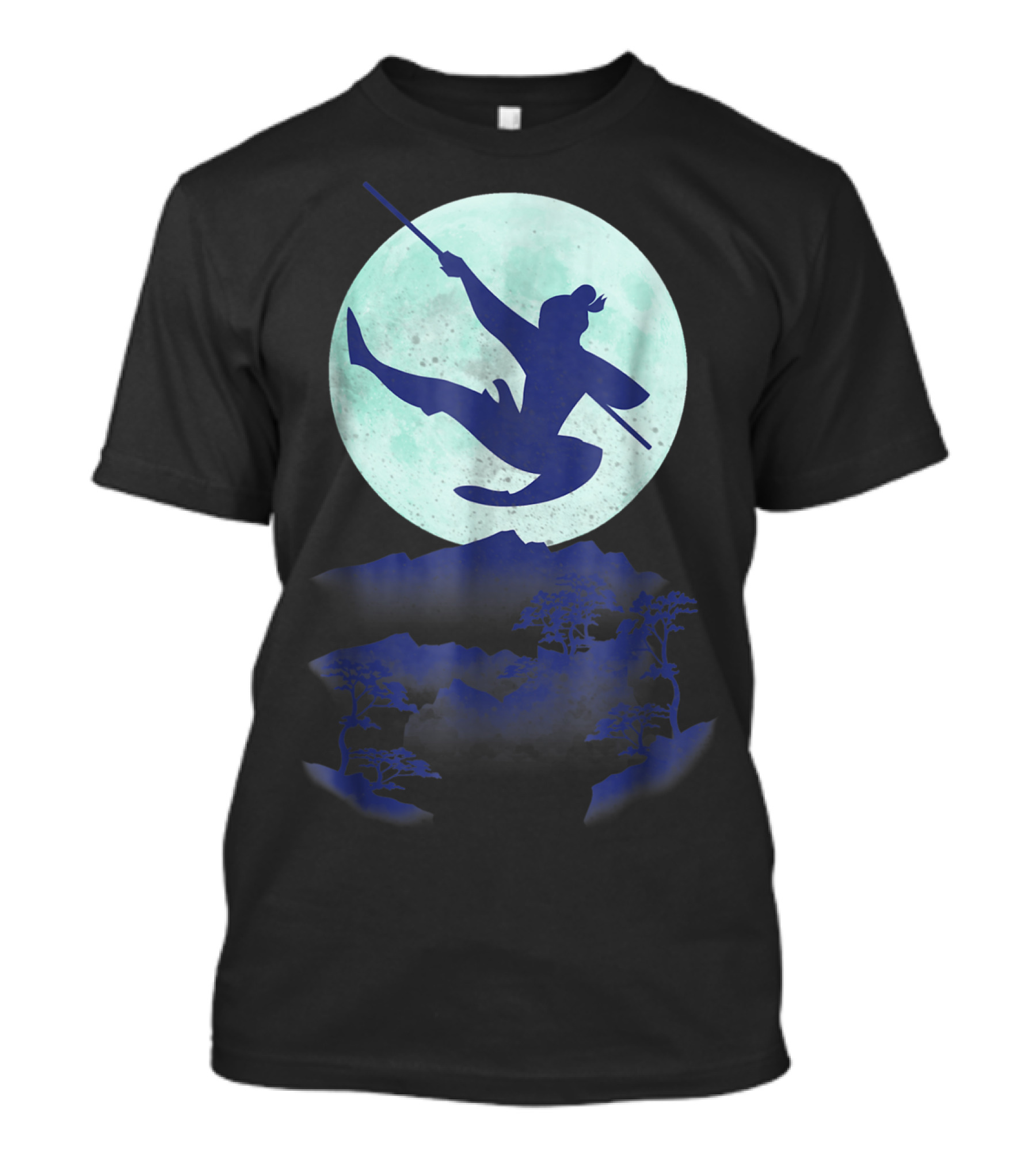 Disney Mulan Warrior Jump Against Full Moon Night Sky T-Shirt