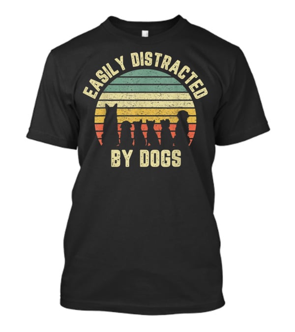 Easily Distracted By Dogs Retro Sunset T-Shirt