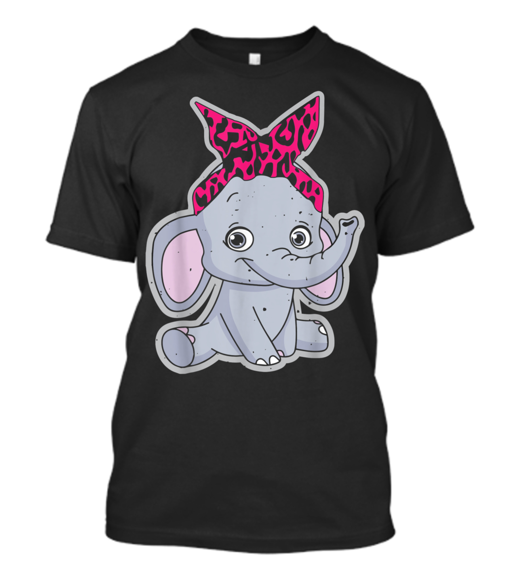 Elephants Cute Cartoon With Pink Leopard Bow T-Shirt