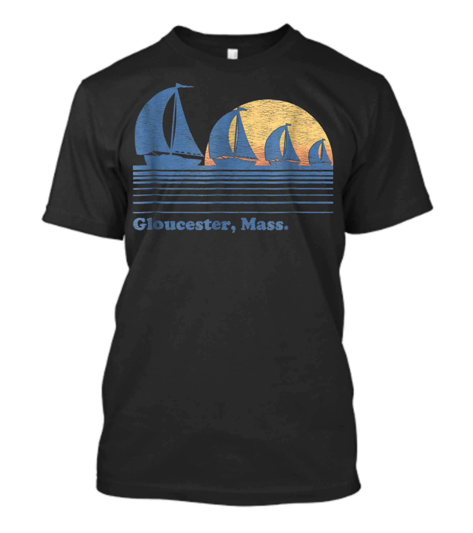 Gloucester Mass Vintage Sailboats And Sunset Scene T-Shirt