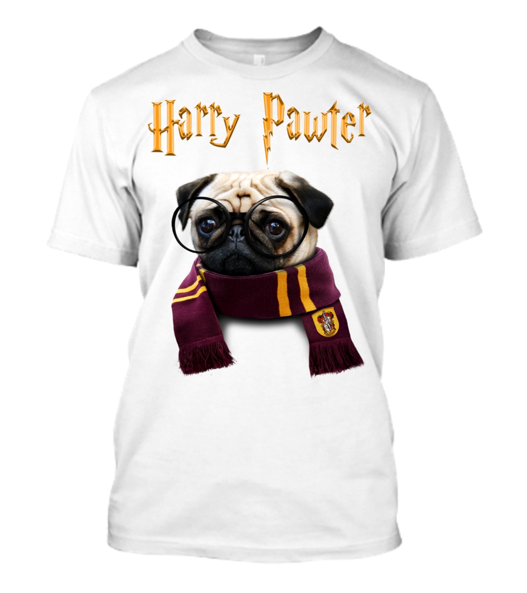 Harry Pawter Cute Puggy Dogs Potte Pups Wizard Pug With Glasses And Scarf T-Shirt