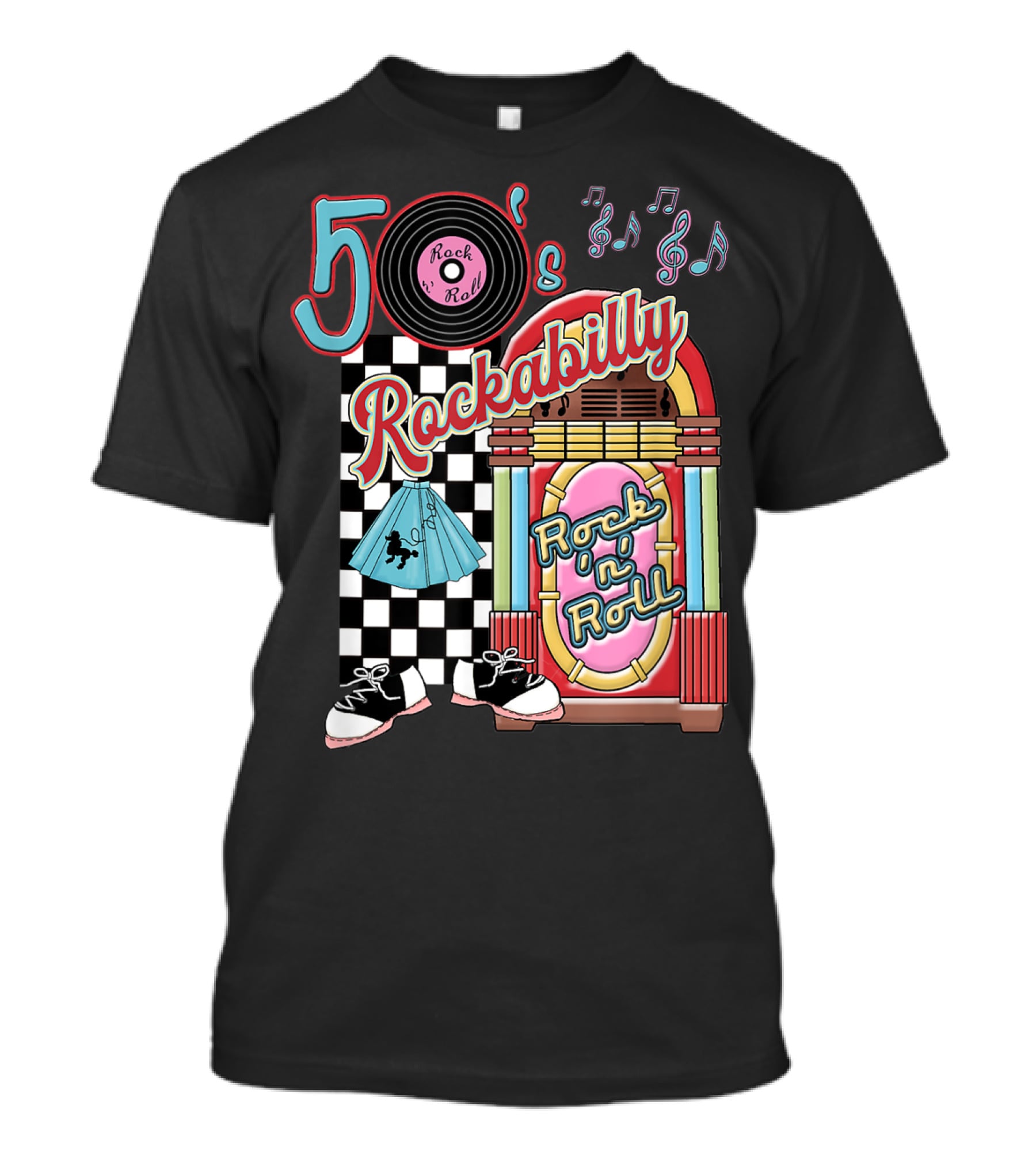 50's Rock N Roll Rockabilly Jukebox And Checkered Dance Floor T-Shirt