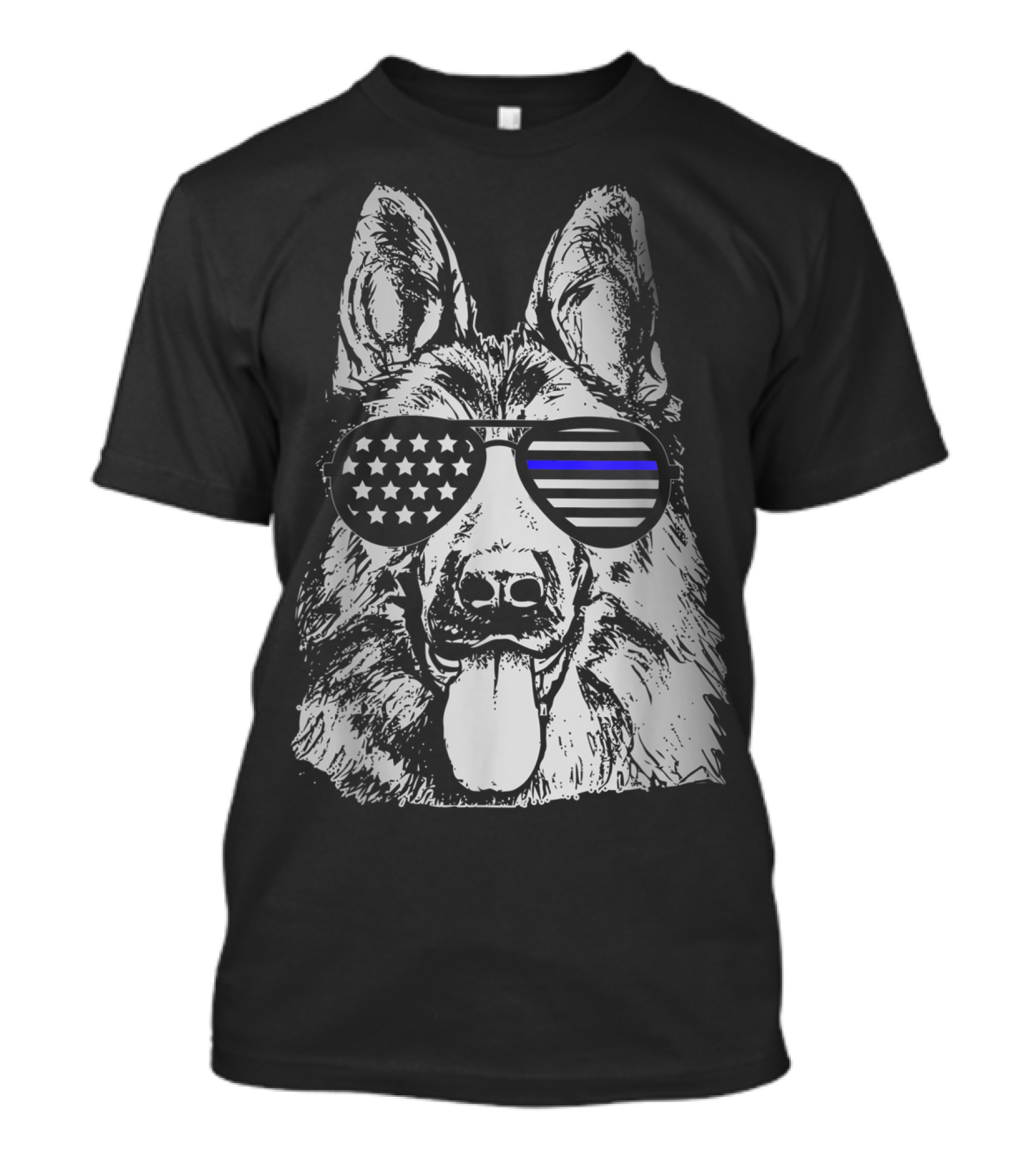K9 Police Officer Dog Thin Blue Line Stars And Stripes Sunglasses T-Shirt
