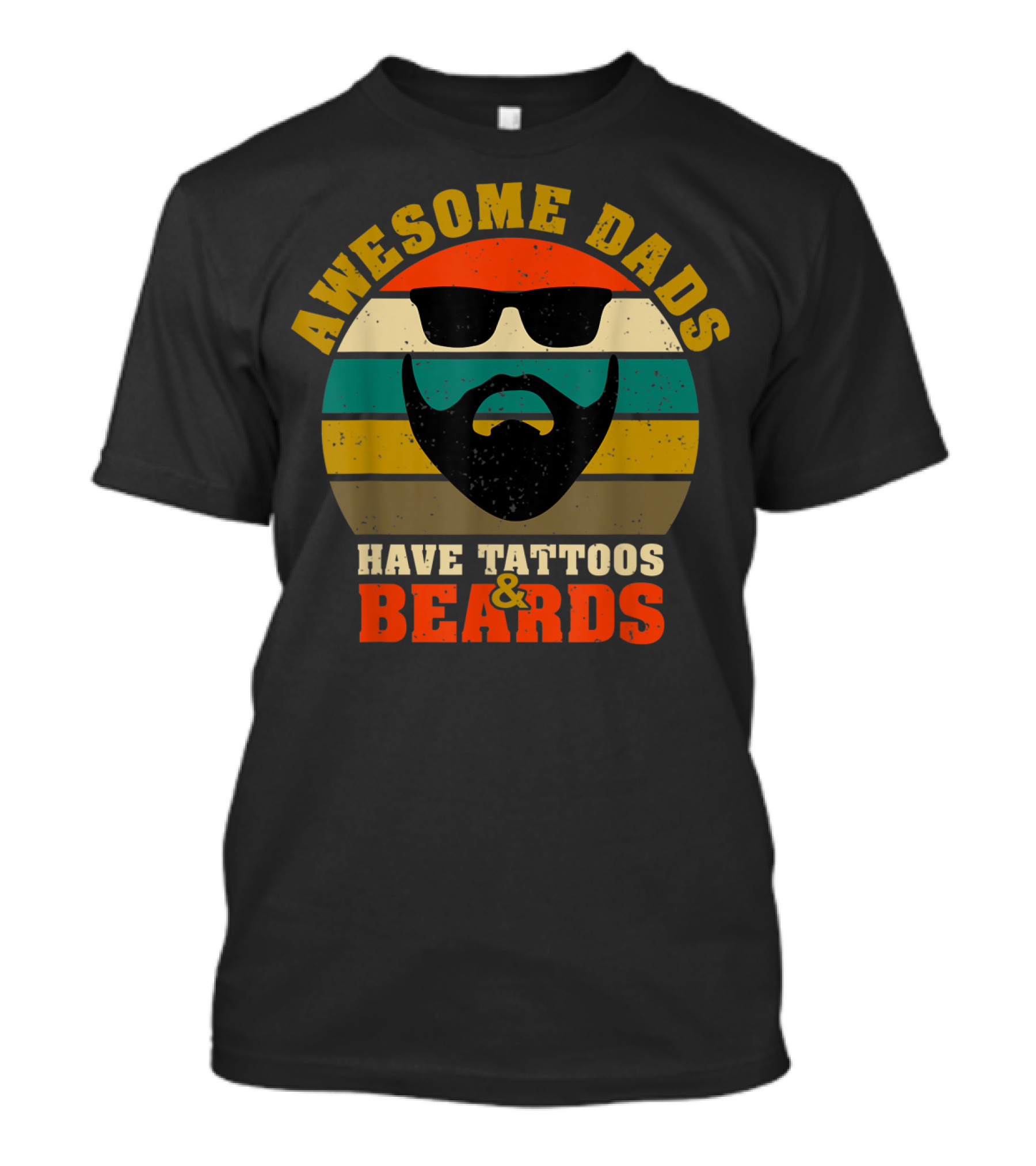 Awesome Dads Have Tattoos And Beards Retro Stripes Beard Sunglasses T-Shirt
