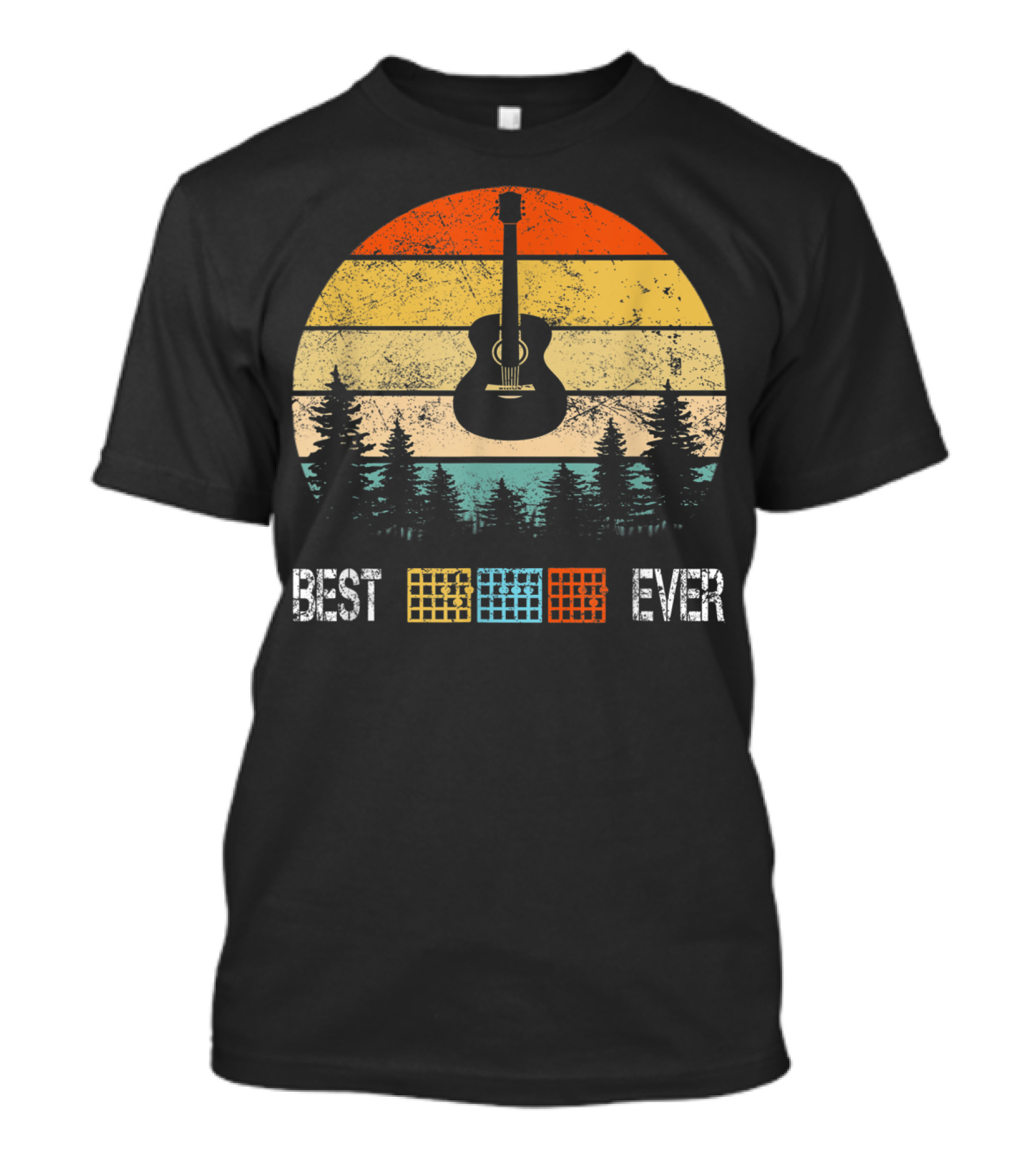 Best Guitar Chords Dad Ever Retro Sunset Forest T-Shirt