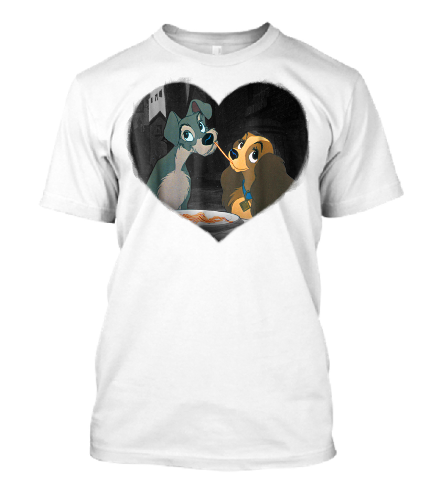 Disney Lady And The Tramp Heart Spaghetti Scene First Kiss T-Shirt