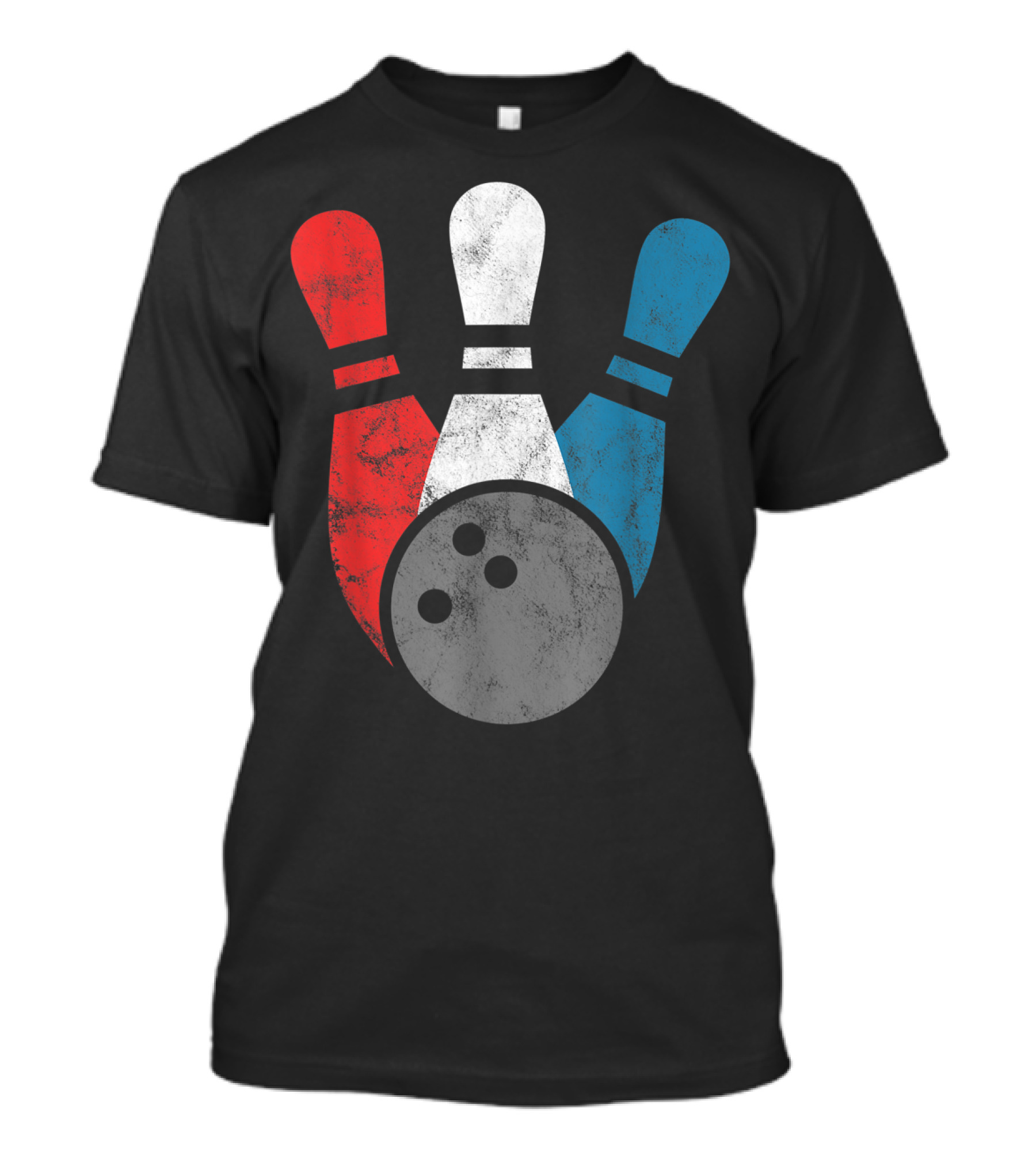 Distressed Red White Blue Bowling Pins With Bowling Ball T-Shirt